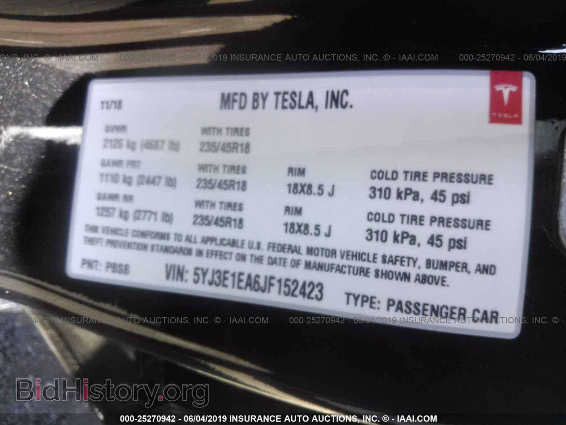2018 TESLA MODEL 3 - VIN: 5YJ3E1EA6JF152423 - Фото 9