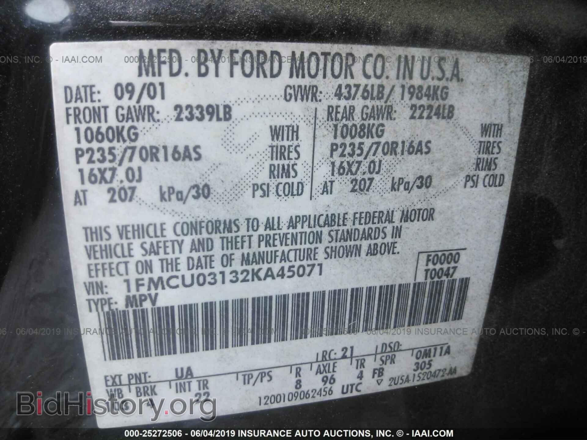 2002 FORD ESCAPE - VIN: 1FMCU03132KA45071 - Фото 9