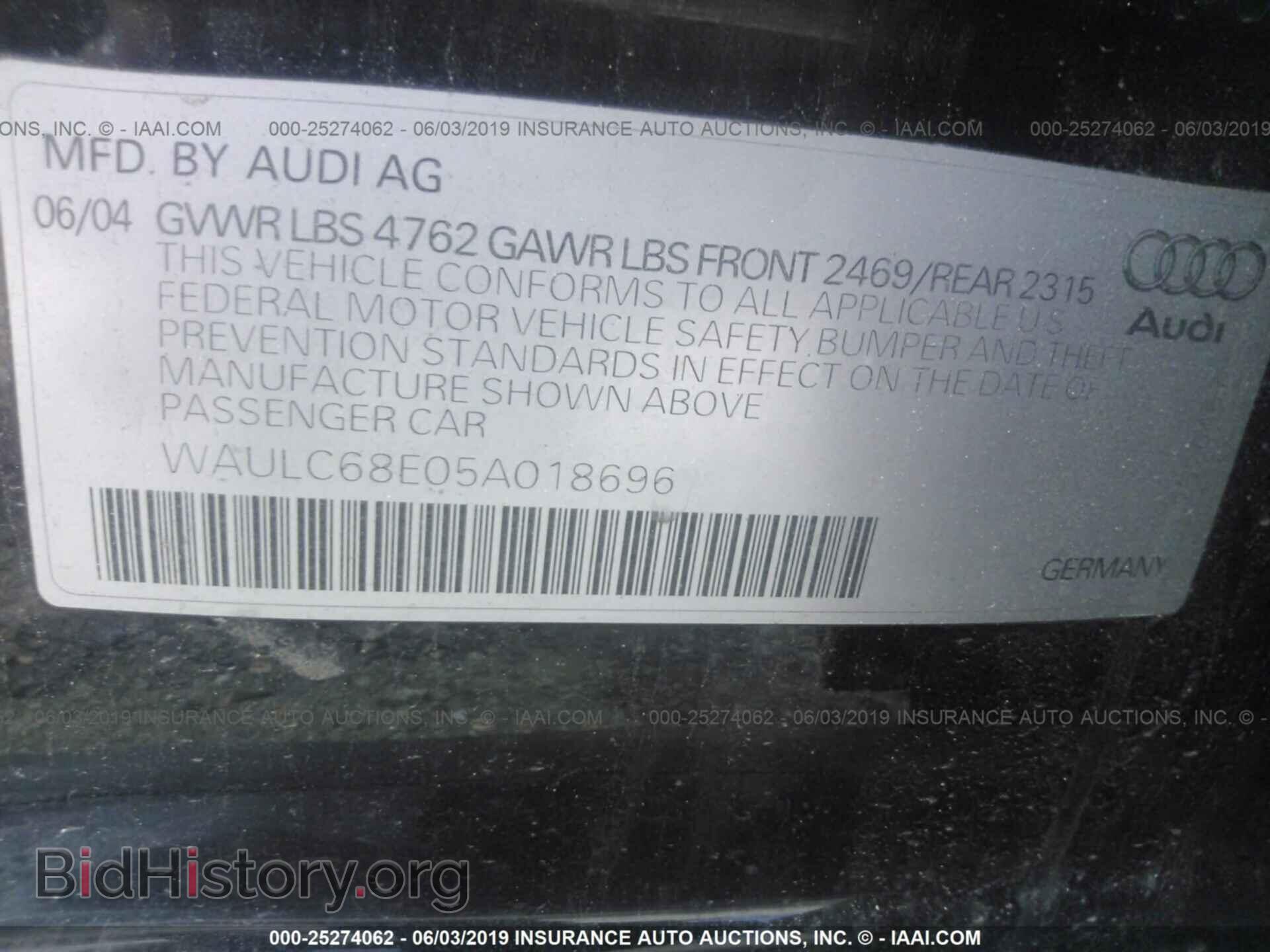 2005 AUDI A4 - VIN: WAULC68E05A018696 - Фото 9