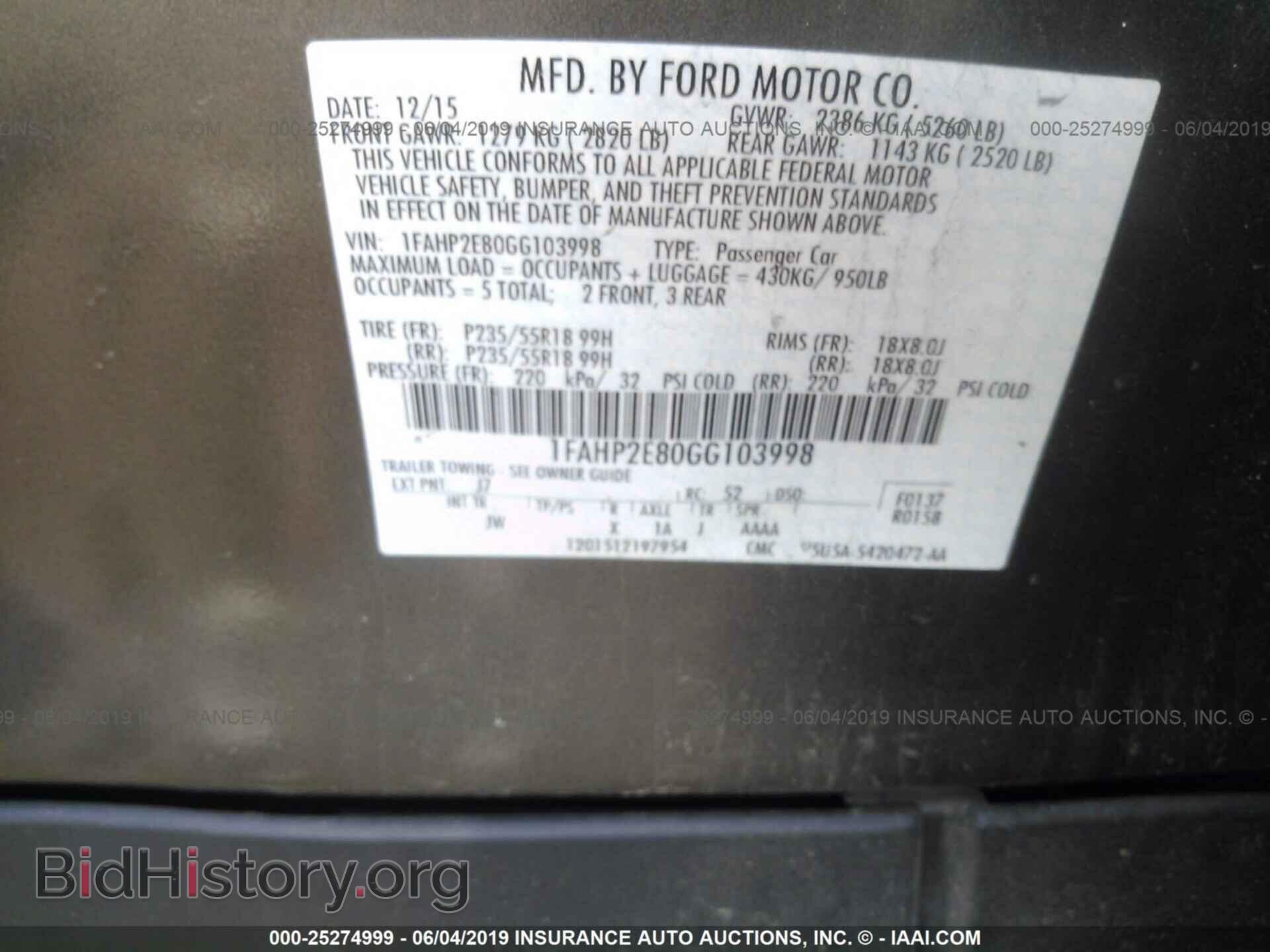 2016 FORD TAURUS - VIN: 1FAHP2E80GG103998 - Фото 9