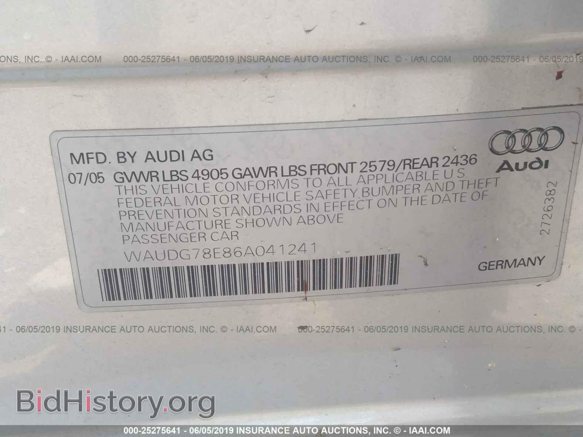 2006 AUDI A4 - VIN: WAUDG78E86A041241 - Фото 9
