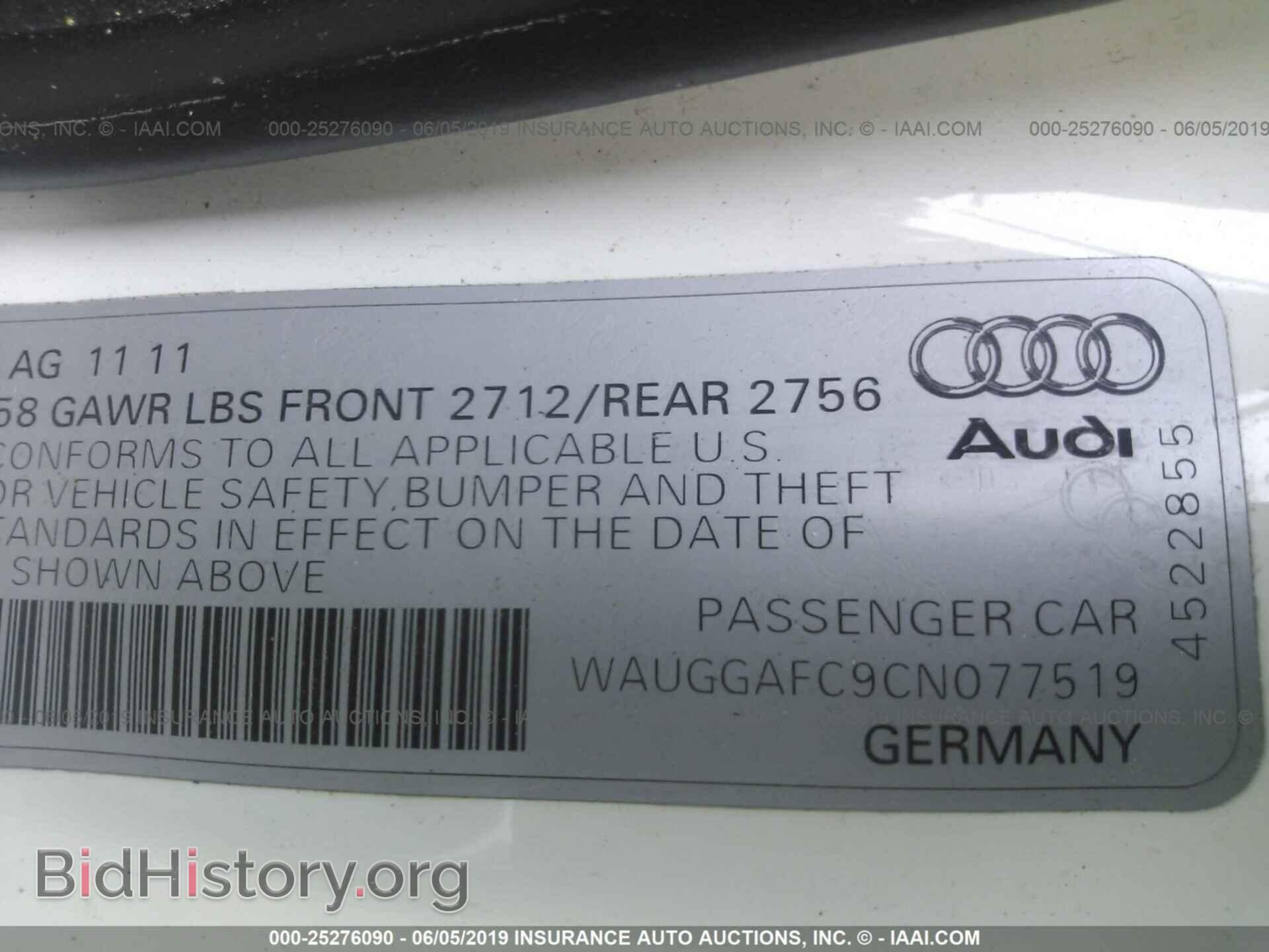 2012 AUDI A6 - VIN: WAUGGAFC9CN077519 - Фото 9