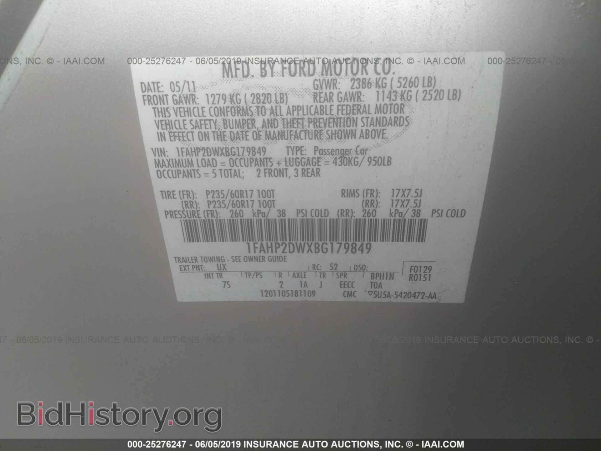 2011 FORD TAURUS - VIN: 1FAHP2DWXBG179849 - Фото 9