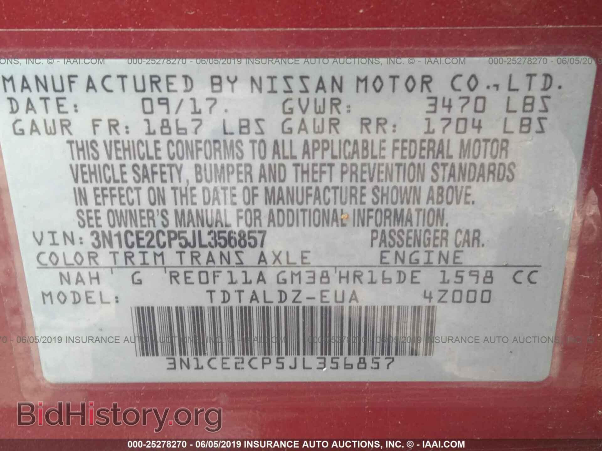 2018 NISSAN VERSA NOTE - VIN: 3N1CE2CP5JL356857 - Фото 9
