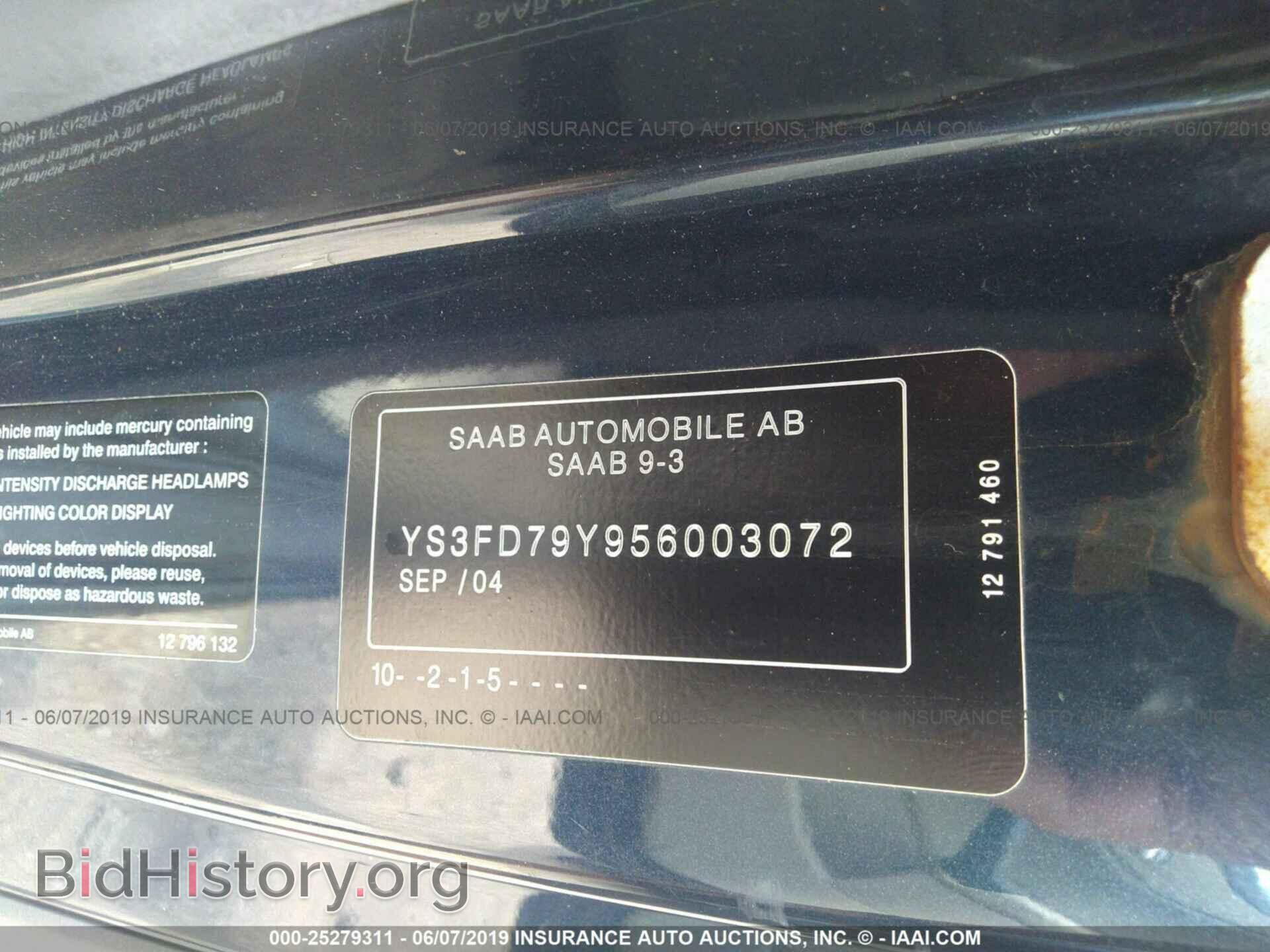 2005 SAAB 9-3 - VIN: YS3FD79Y956003072 - Фото 9