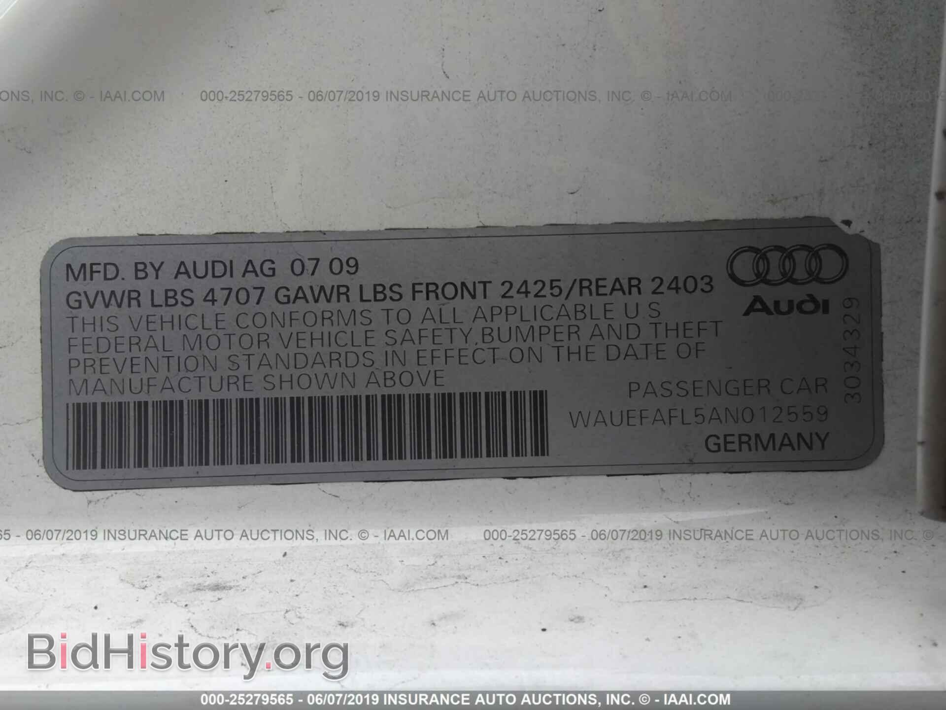 2010 AUDI A4 - VIN: WAUEFAFL5AN012559 - Фото 9
