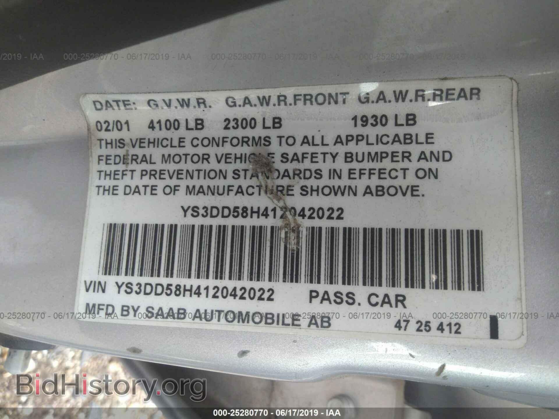 2001 SAAB 9-3 - VIN: YS3DD58H412042022 - Фото 9