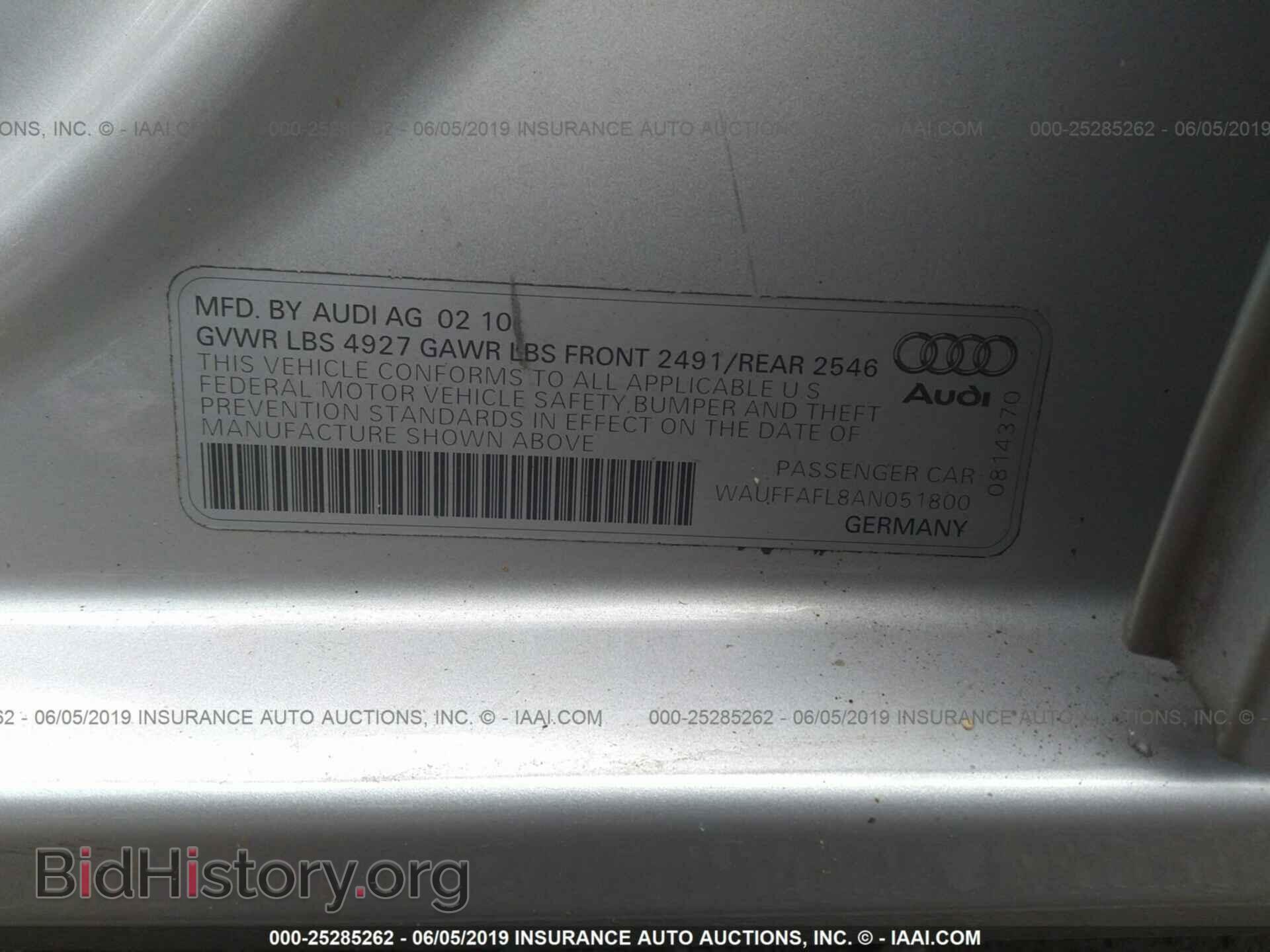 2010 AUDI A4 - VIN: WAUFFAFL8AN051800 - Фото 9