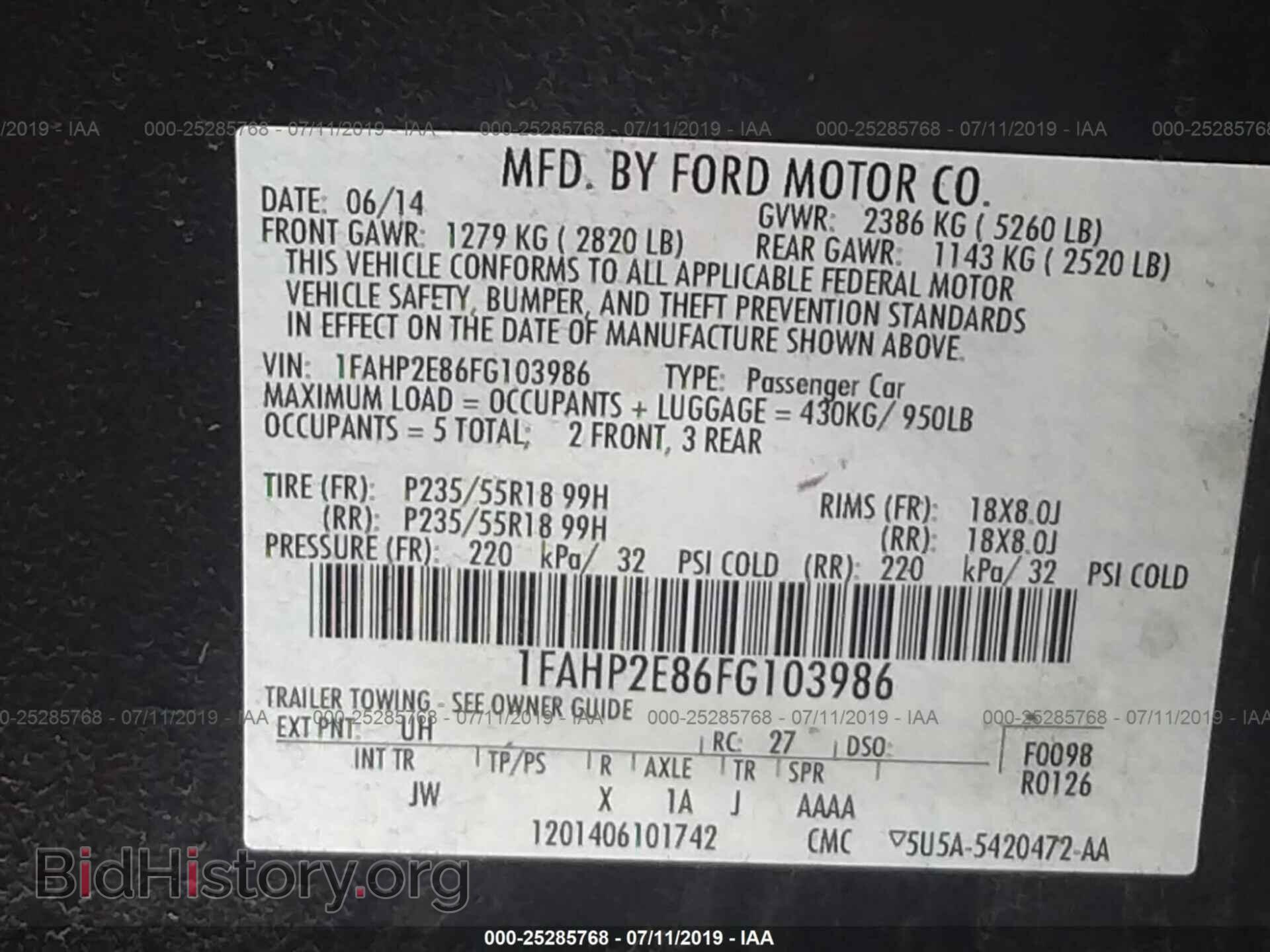 2015 FORD TAURUS - VIN: 1FAHP2E86FG103986 - Фото 9