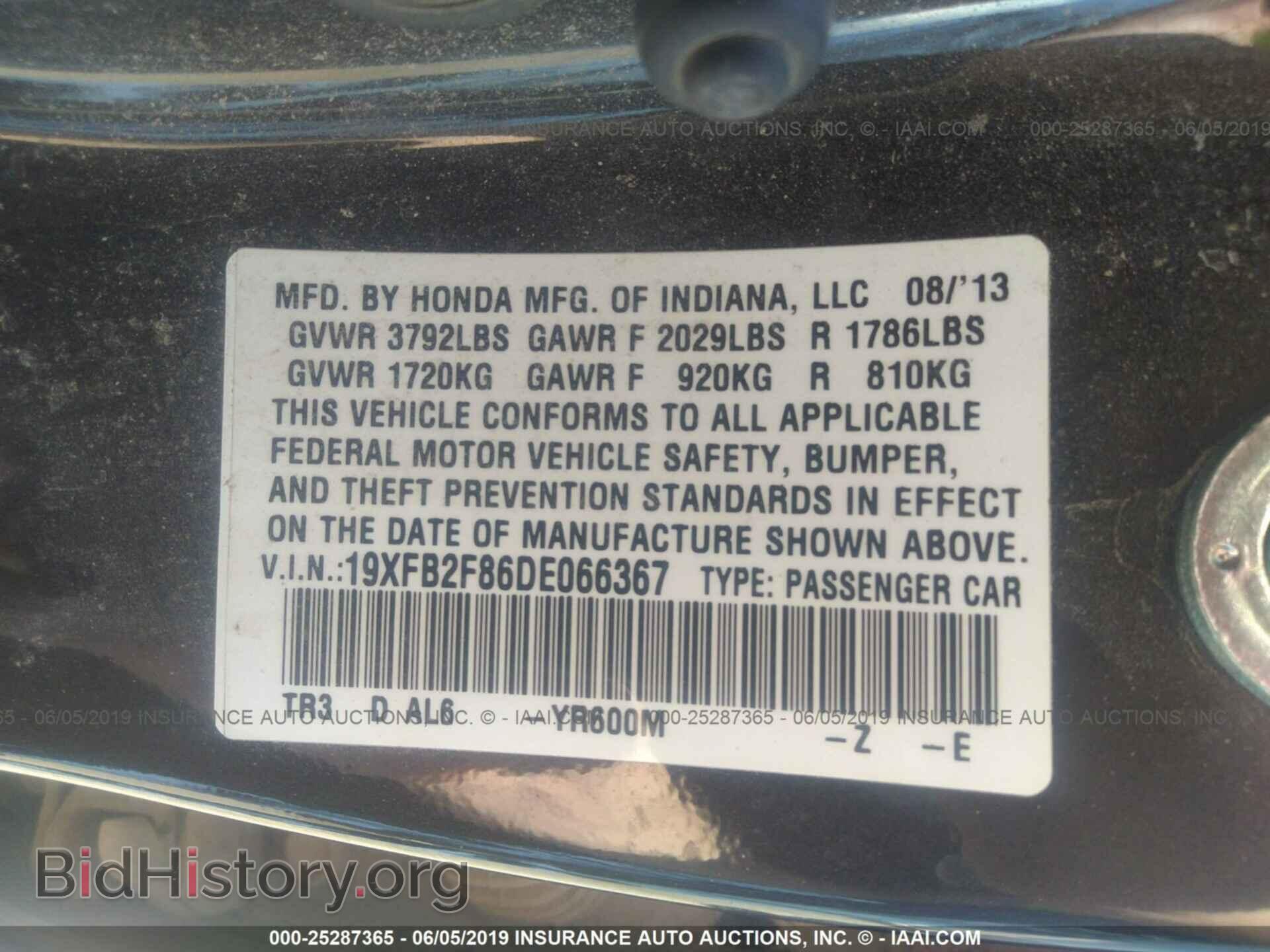 2013 HONDA CIVIC - VIN: 19XFB2F86DE066367 - Фото 9