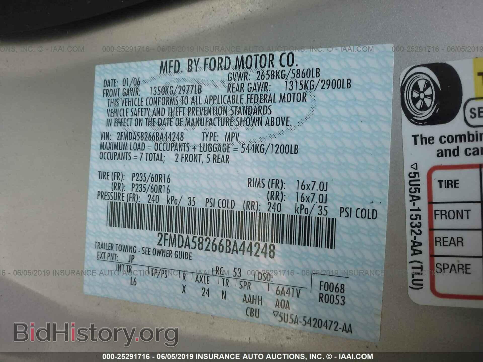 2006 FORD FREESTAR - VIN: 2FMDA58266BA44248 - Фото 9