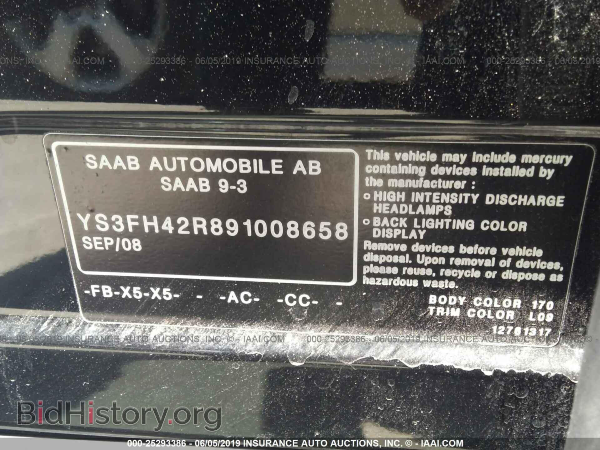 2009 SAAB 9-3 - VIN: YS3FH42R891008658 - Фото 9
