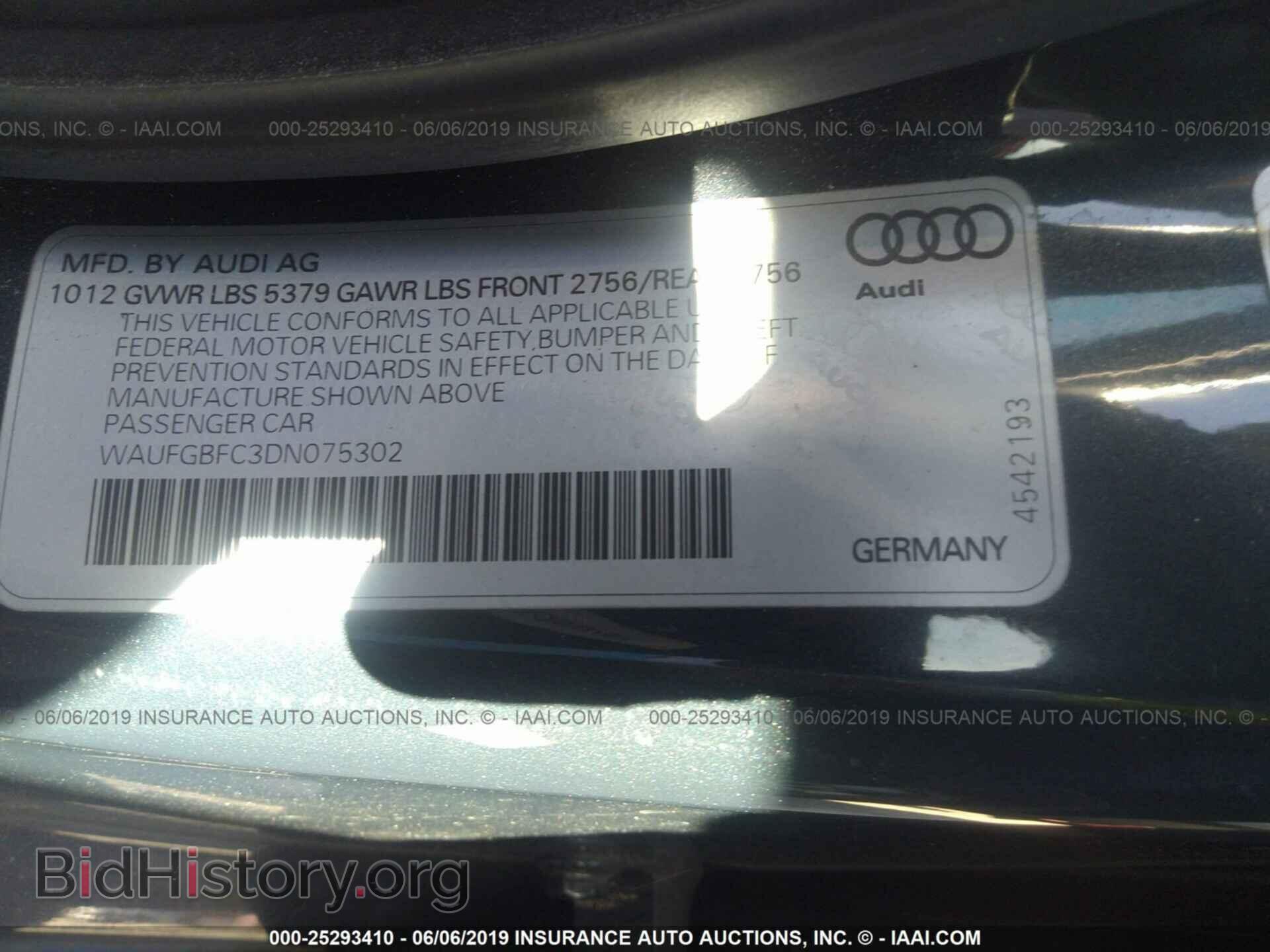 2013 AUDI A6 - VIN: WAUFGBFC3DN075302 - Фото 9