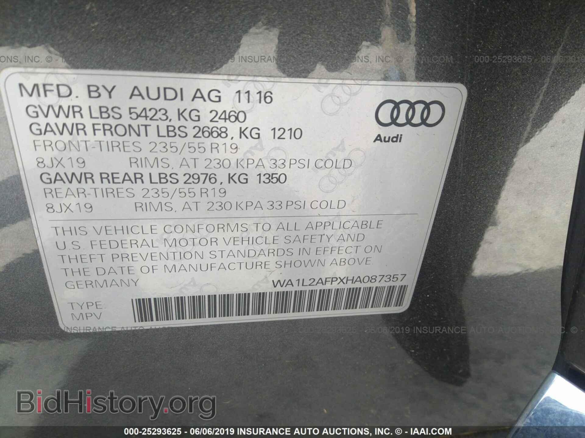 2017 AUDI Q5 - VIN: WA1L2AFPXHA087357 - Фото 9