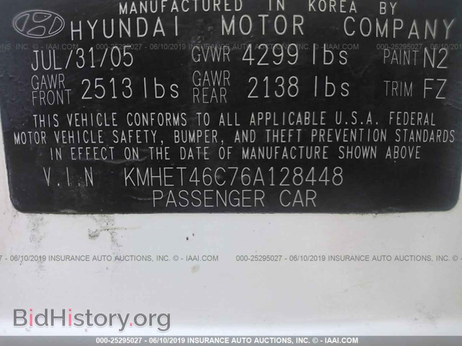 2006 HYUNDAI SONATA - VIN: KMHET46C76A128448 - Фото 9