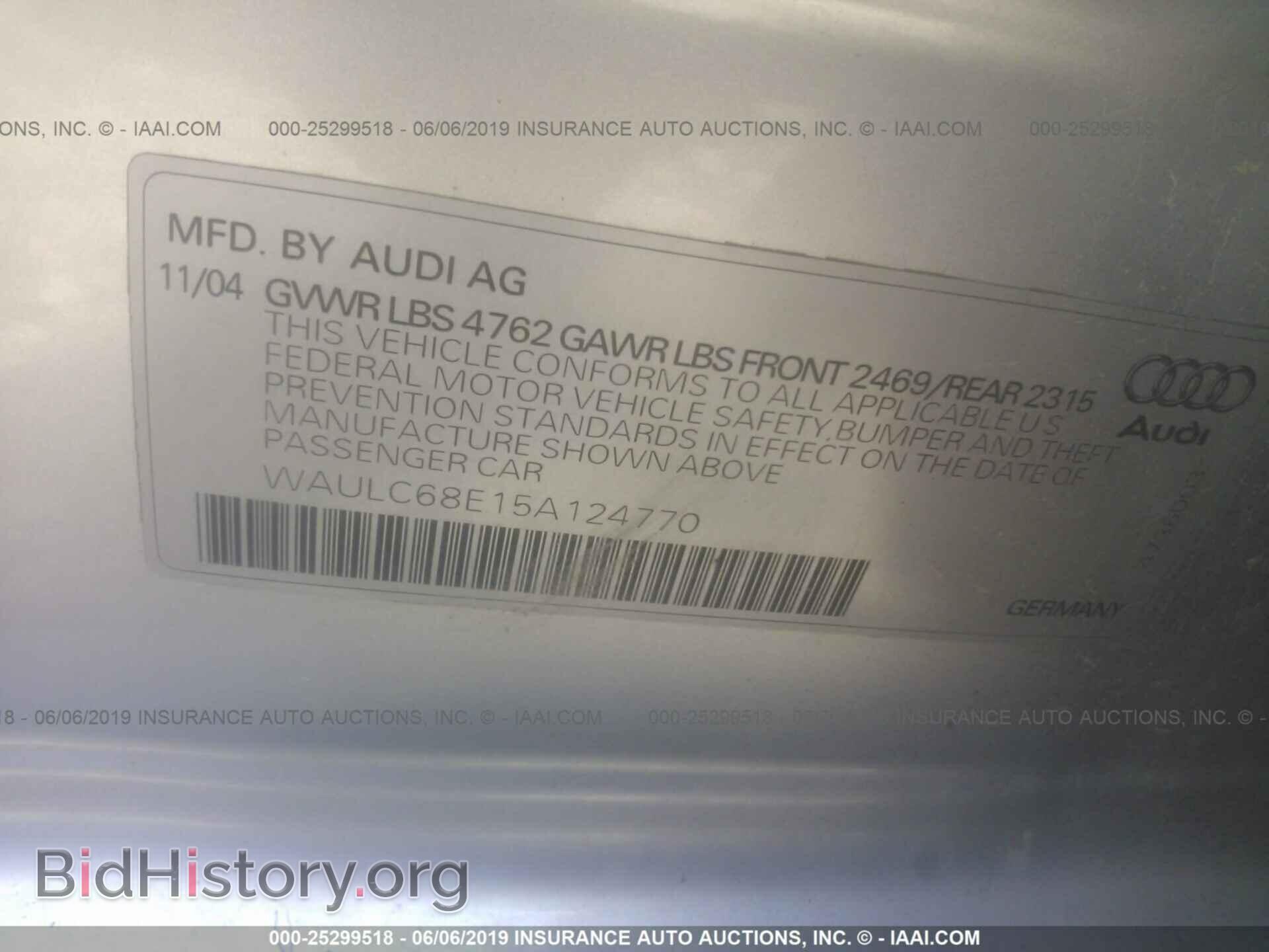 2005 AUDI A4 - VIN: WAULC68E15A124770 - Фото 9