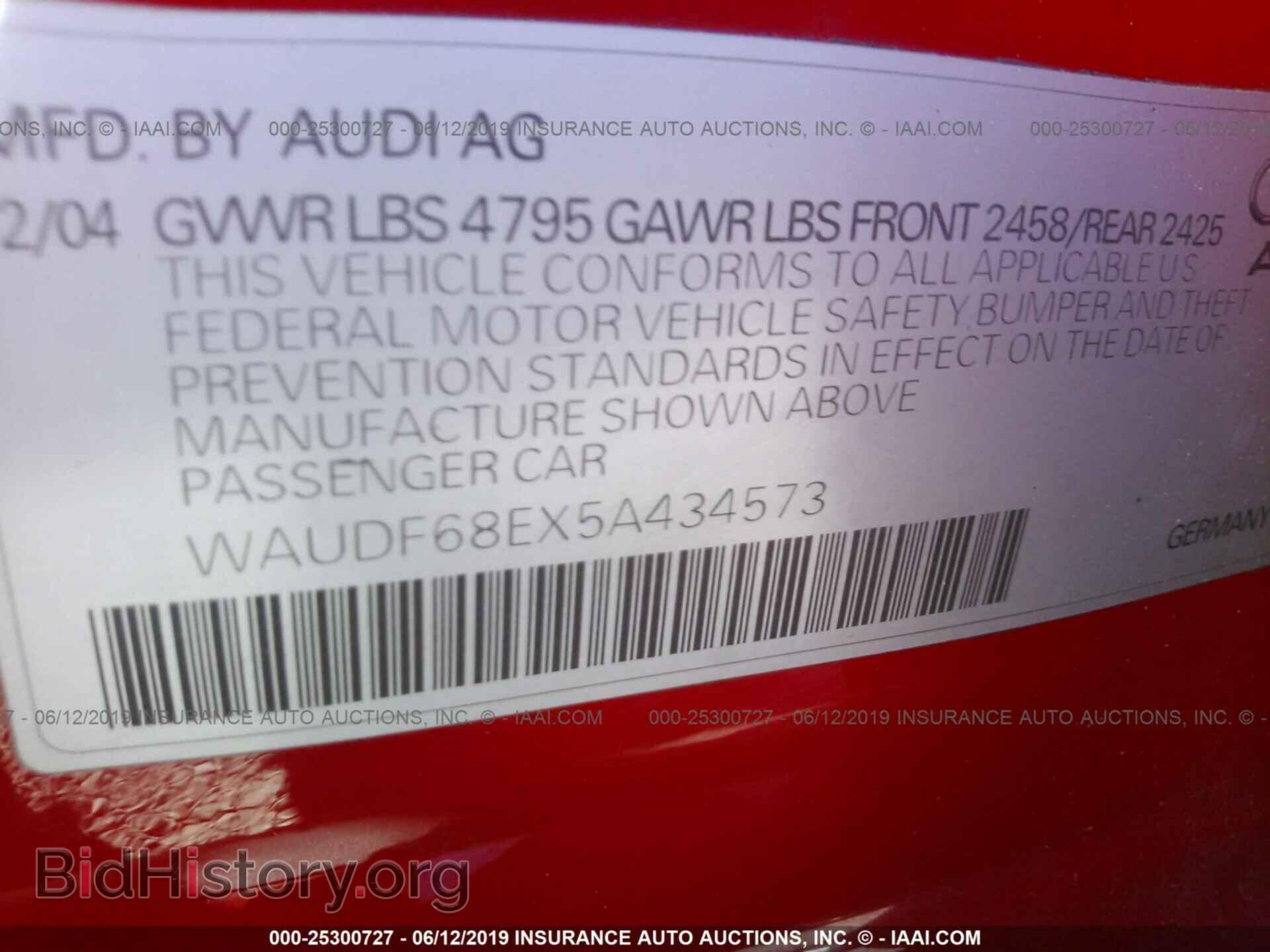 2005 AUDI A4 - VIN: WAUDF68EX5A434573 - Фото 9