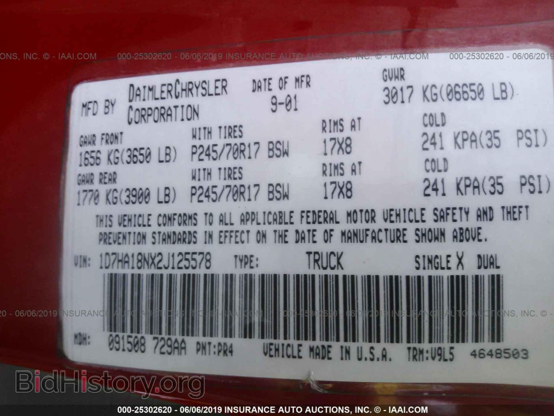 2002 DODGE RAM 1500 - VIN: 1D7HA18NX2J125578 - Фото 9