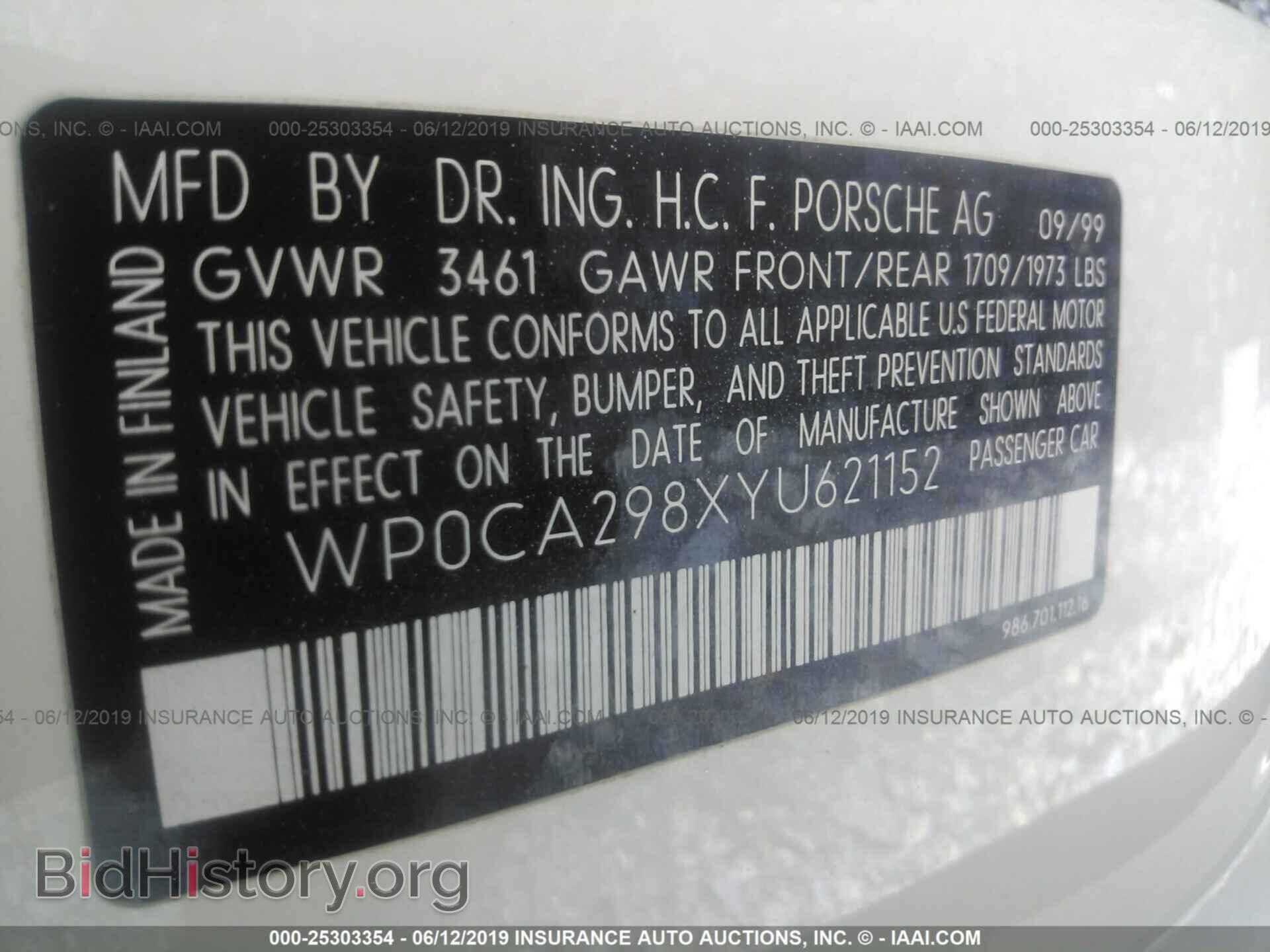 2000 PORSCHE BOXSTER - VIN: WP0CA298XYU621152 - Фото 9
