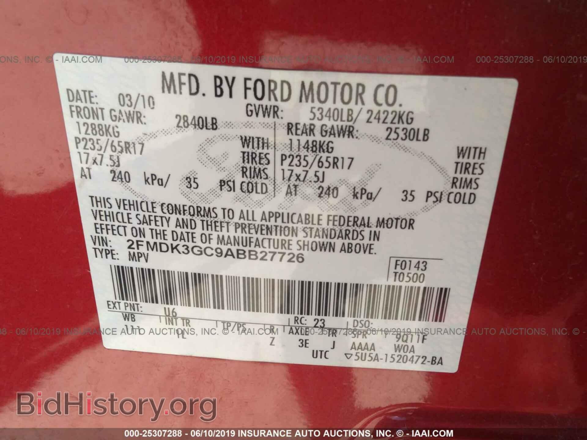 2010 FORD EDGE - VIN: 2FMDK3GC9ABB27726 - Фото 9