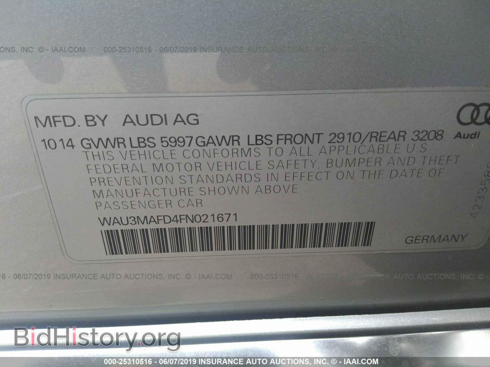 2015 AUDI A8 - VIN: WAU3MAFD4FN021671 - Фото 9