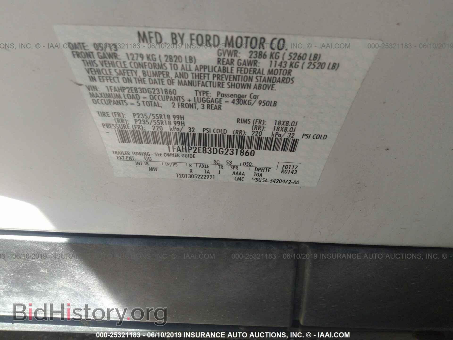 2013 FORD TAURUS - VIN: 1FAHP2E83DG231860 - Фото 9
