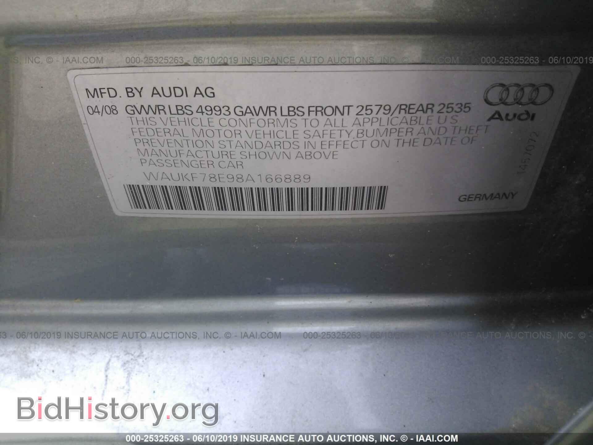 2008 AUDI A4 - VIN: WAUKF78E98A166889 - Фото 9