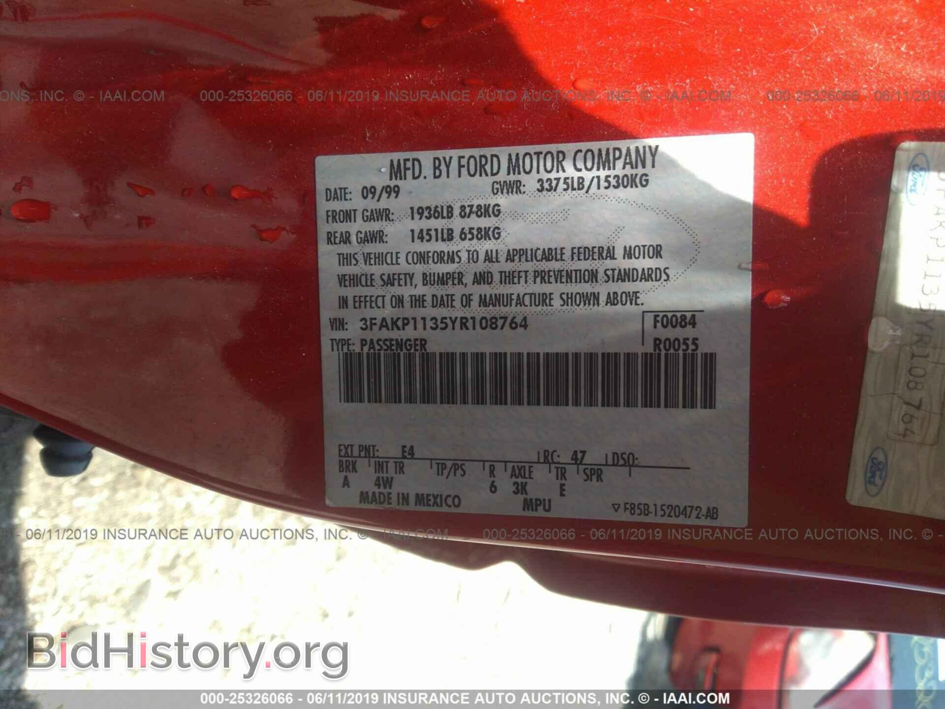 2000 FORD ESCORT - VIN: 3FAKP1135YR108764 - Фото 9