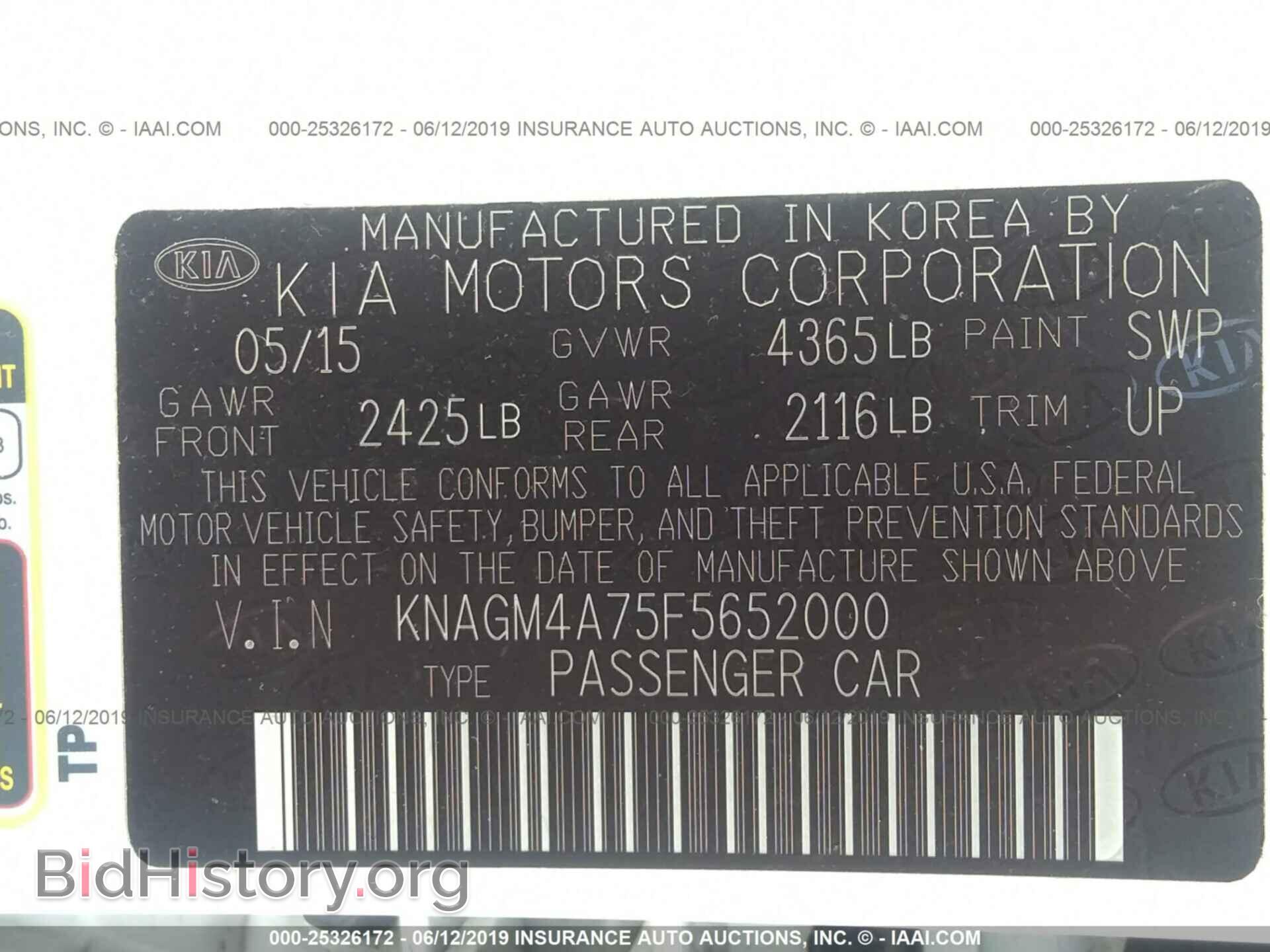2015 KIA OPTIMA - VIN: KNAGM4A75F5652000 - Photo 9