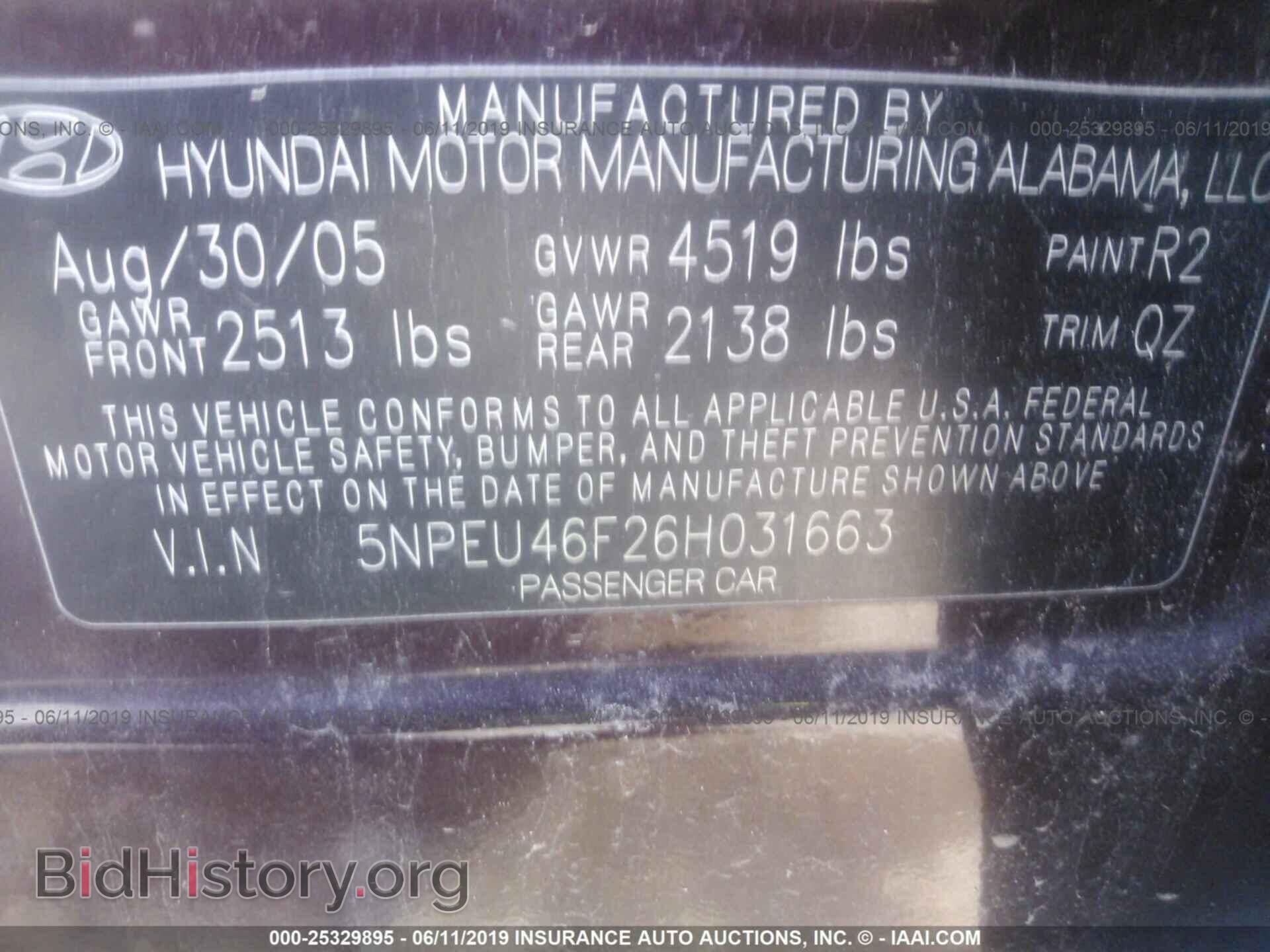 2006 HYUNDAI SONATA - VIN: 5NPEU46F26H031663 - Photo 9