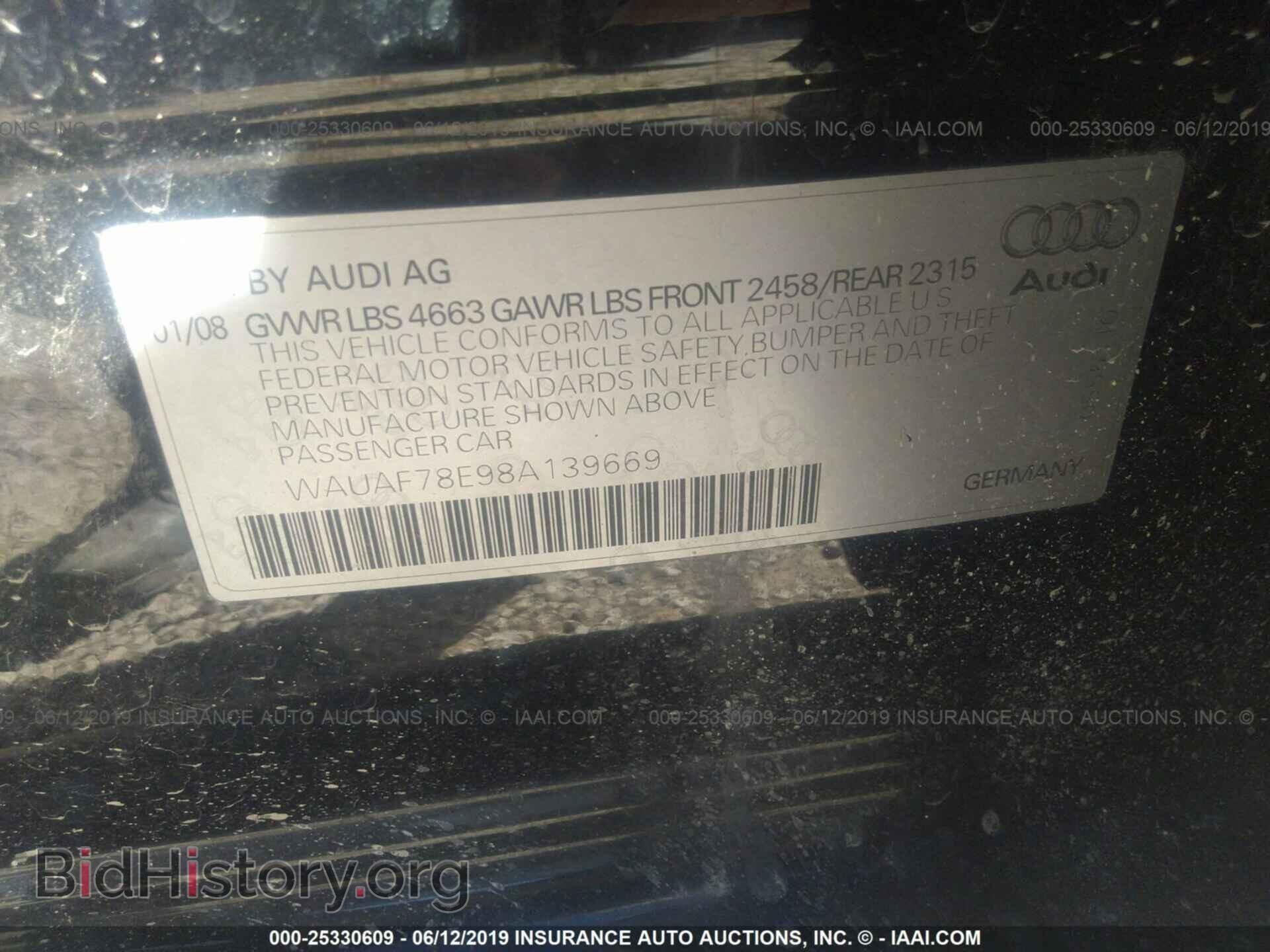 2008 AUDI A4 - VIN: WAUAF78E98A139669 - Фото 9
