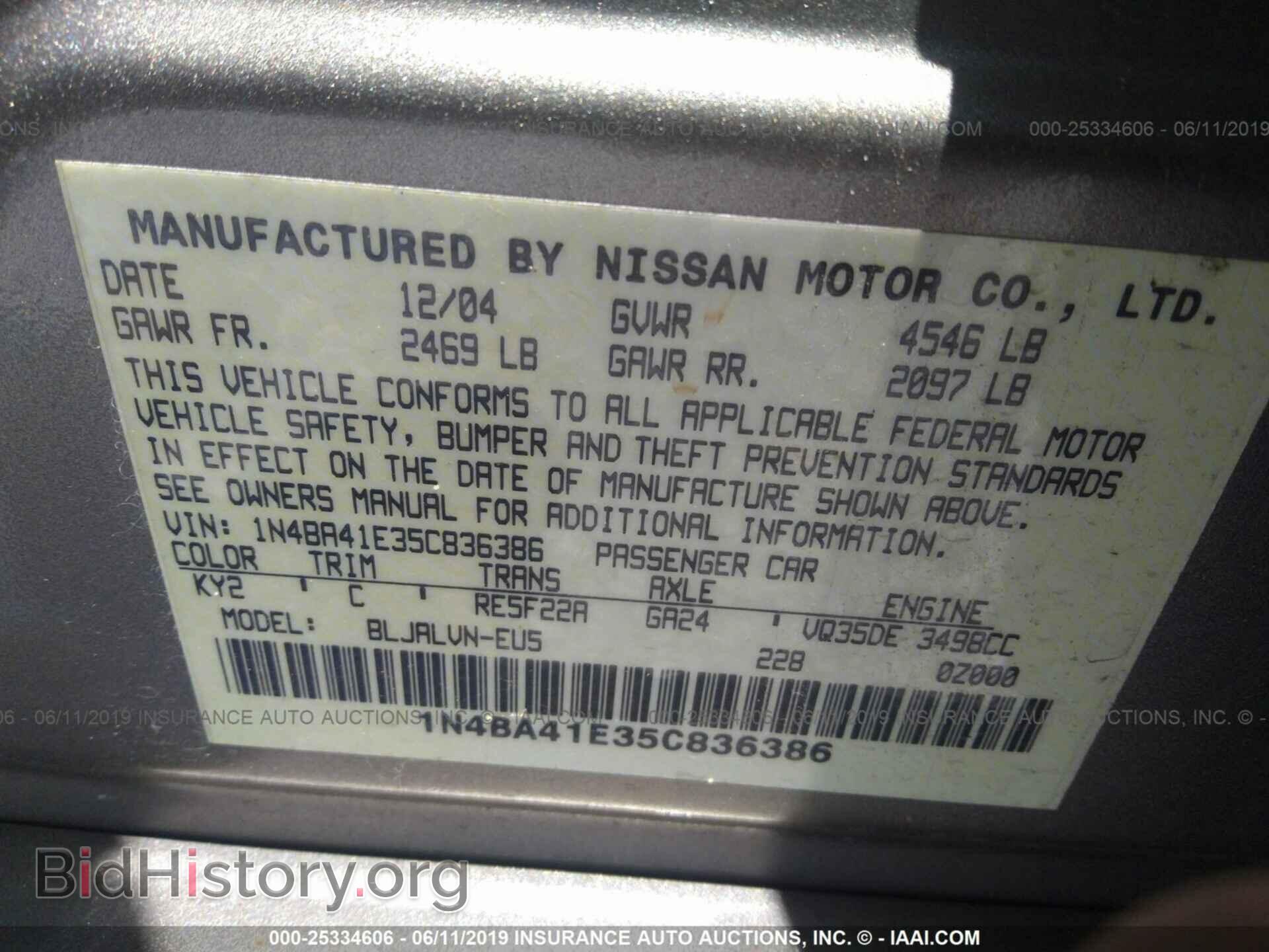 2005 NISSAN MAXIMA - VIN: 1N4BA41E35C836386 - Фото 9