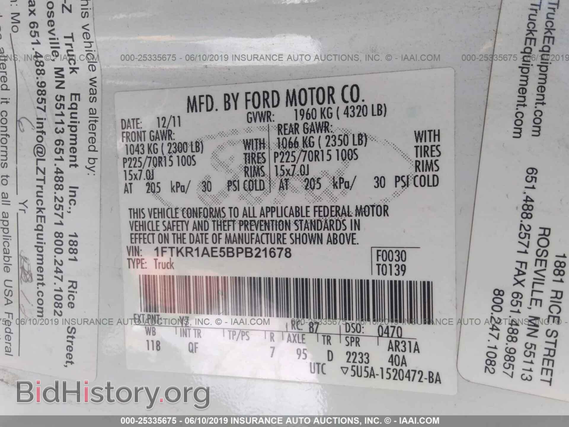 2011 FORD RANGER - VIN: 1FTKR1AE5BPB21678 - Фото 9