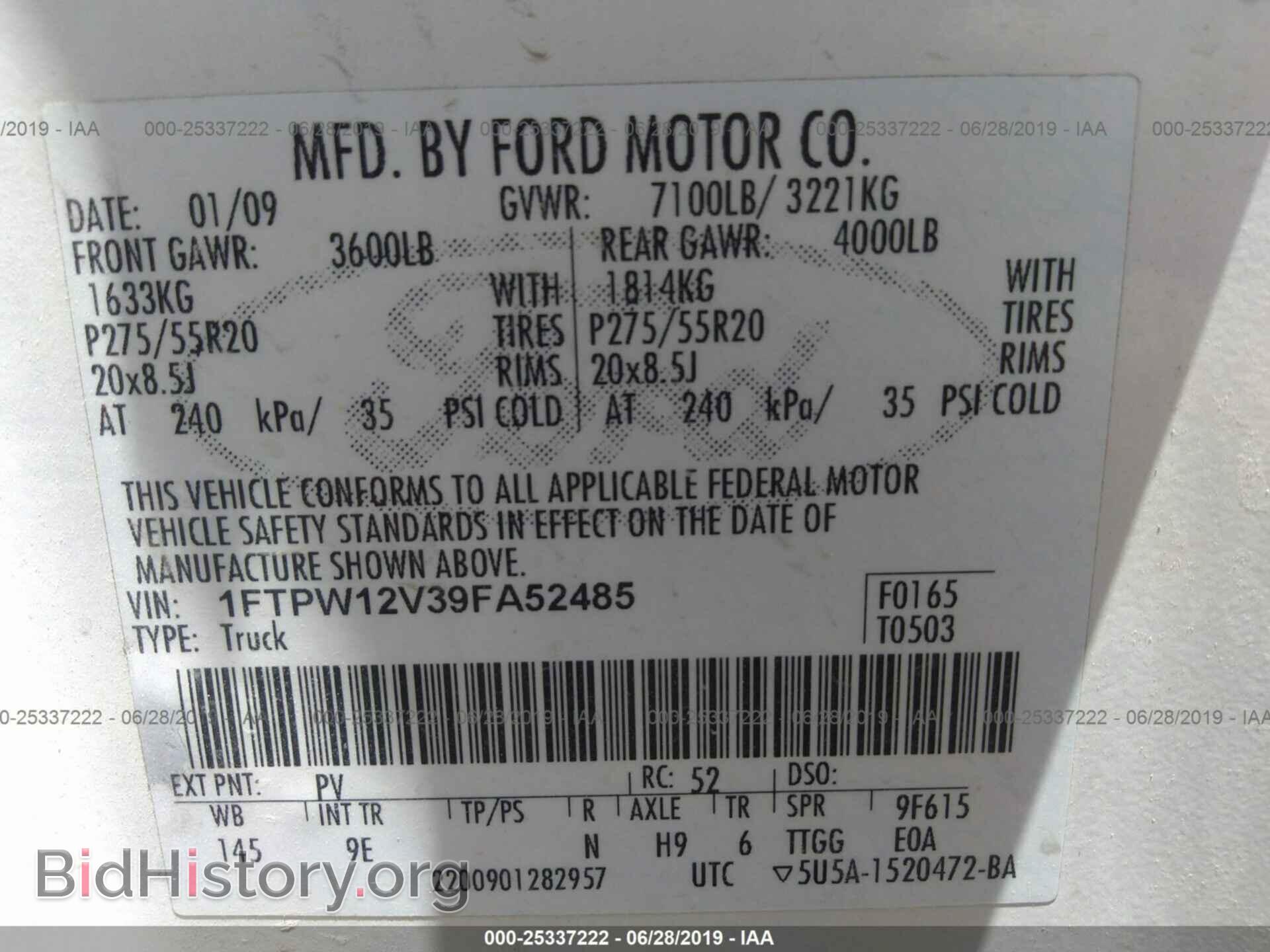 2009 FORD F150 - VIN: 1FTPW12V39FA52485 - Фото 9