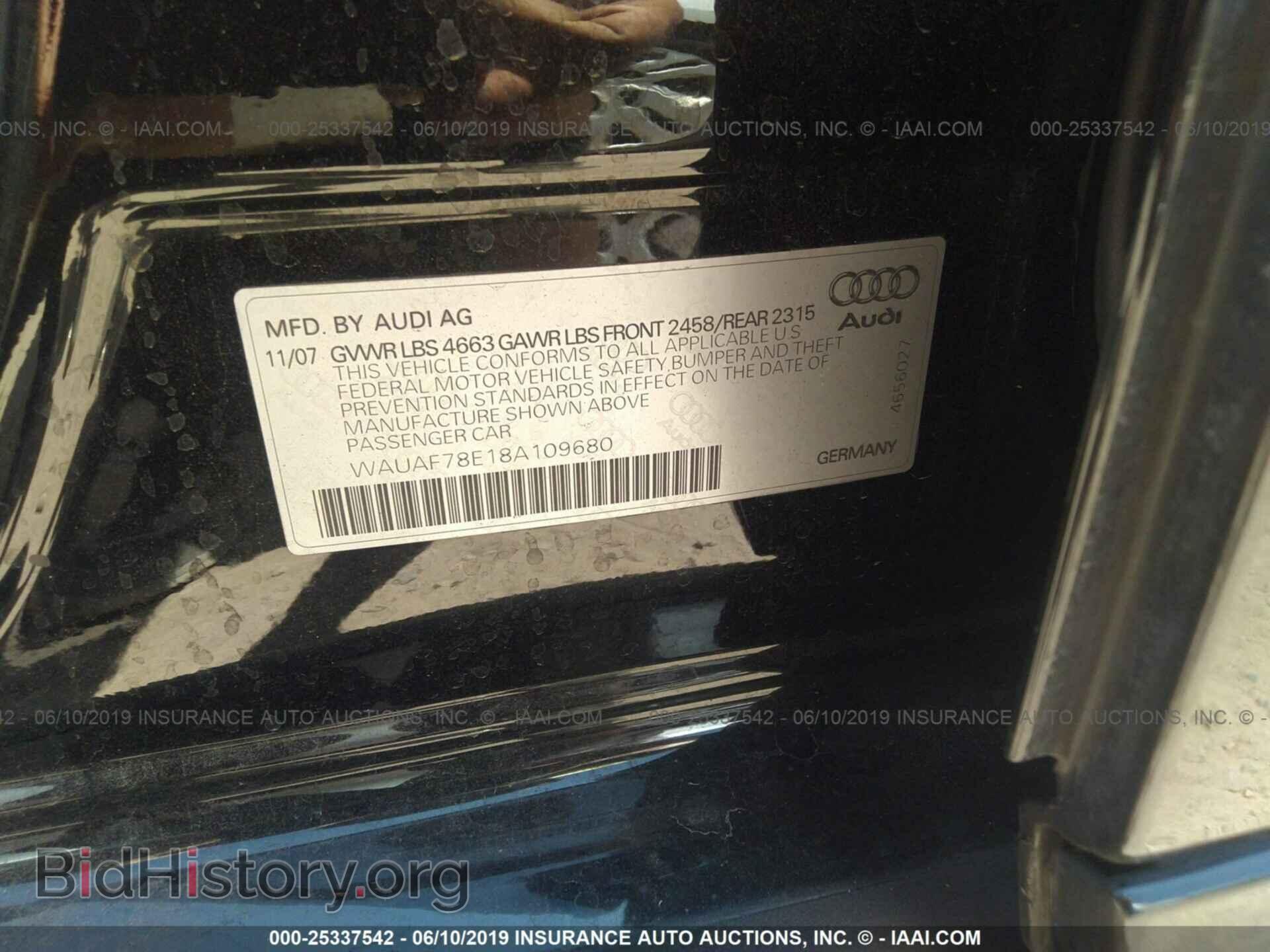 2008 AUDI A4 - VIN: WAUAF78E18A109680 - Фото 9