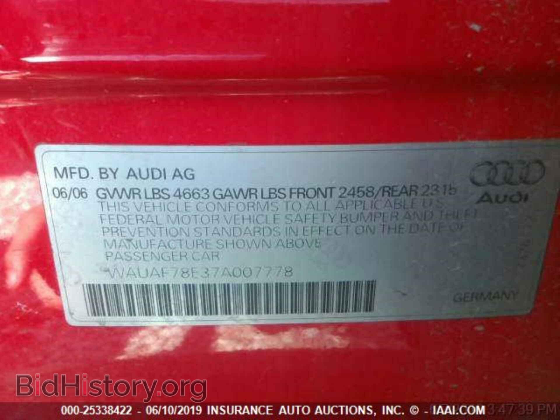 2007 AUDI A4 - VIN: WAUAF78E37A007778 - Photo 9