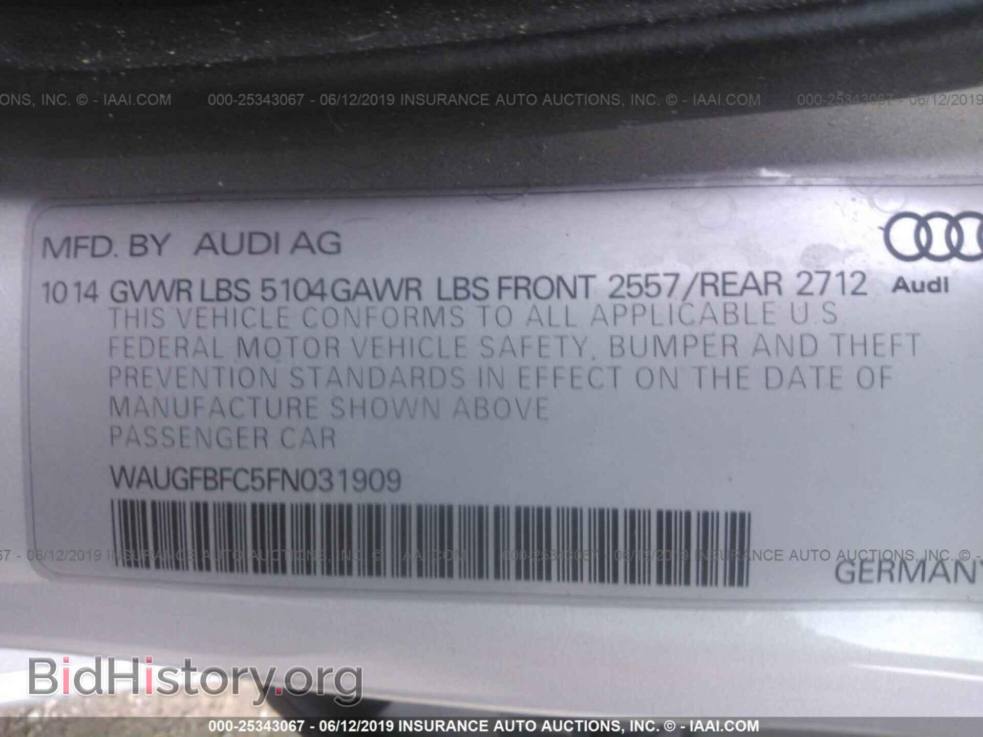 2015 AUDI A6 - VIN: WAUGFBFC5FN031909 - Photo 9