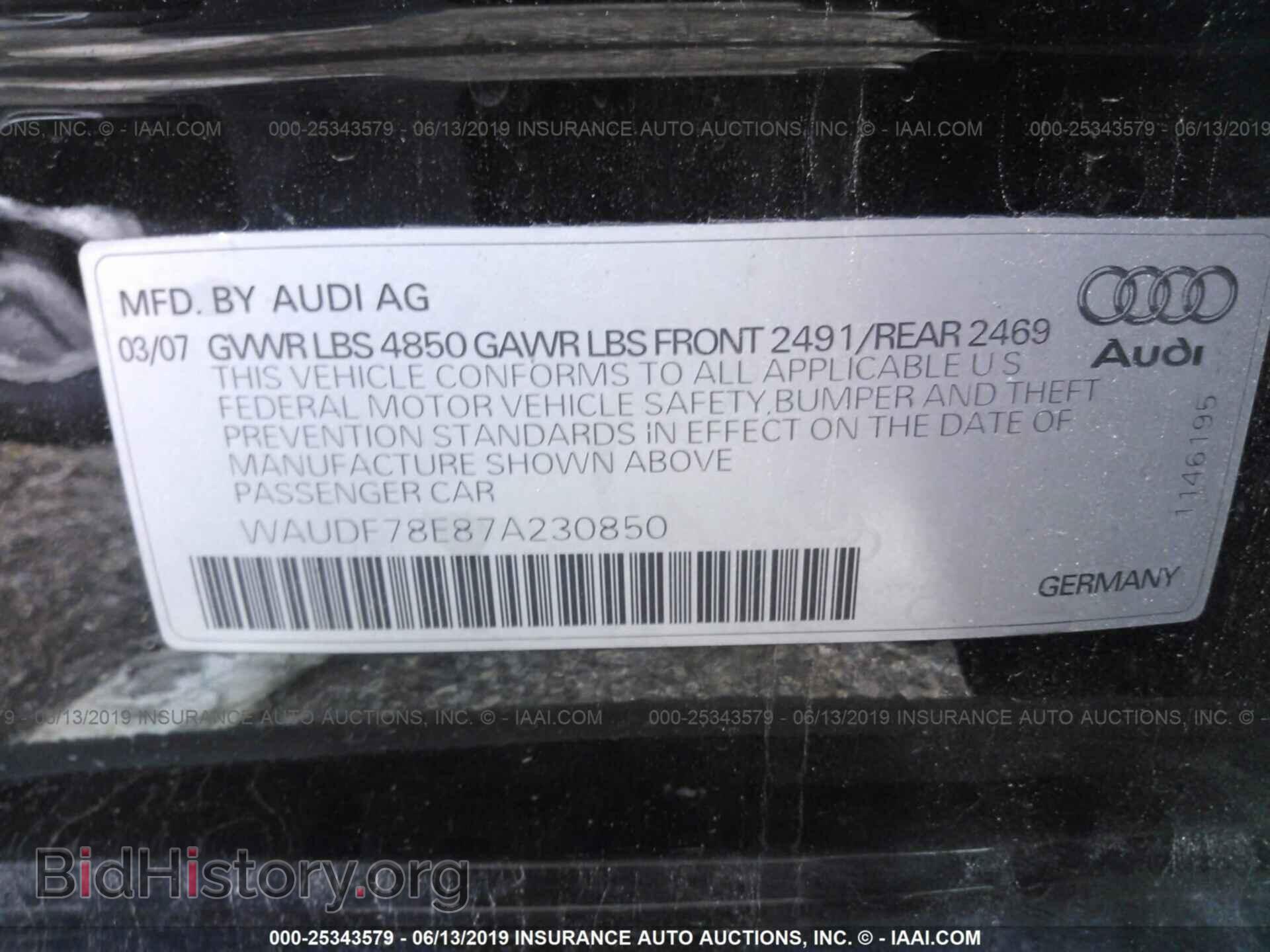 2007 AUDI A4 - VIN: WAUDF78E87A230850 - Фото 9