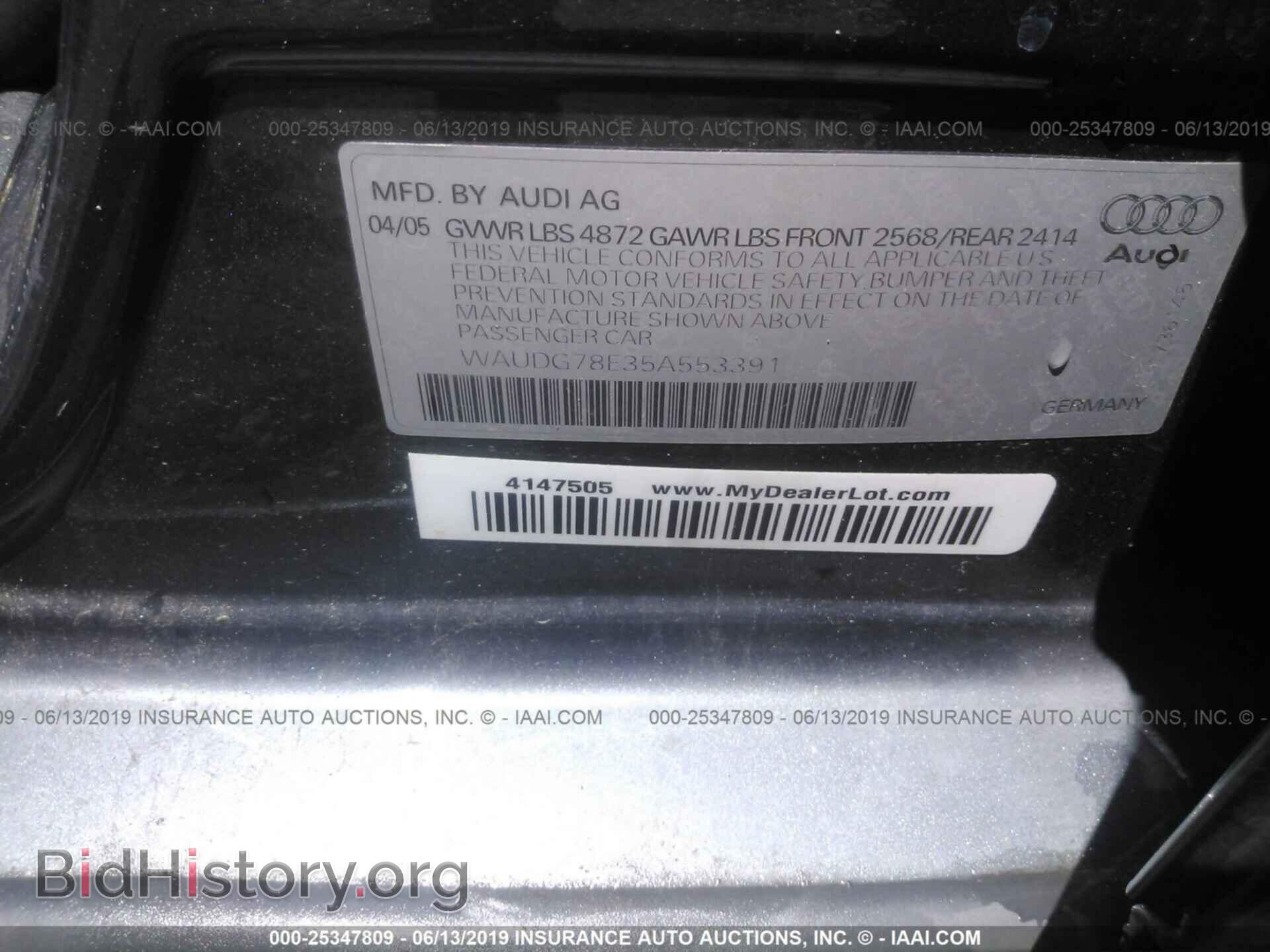 2005 AUDI A4 - VIN: WAUDG78E35A553391 - Фото 9