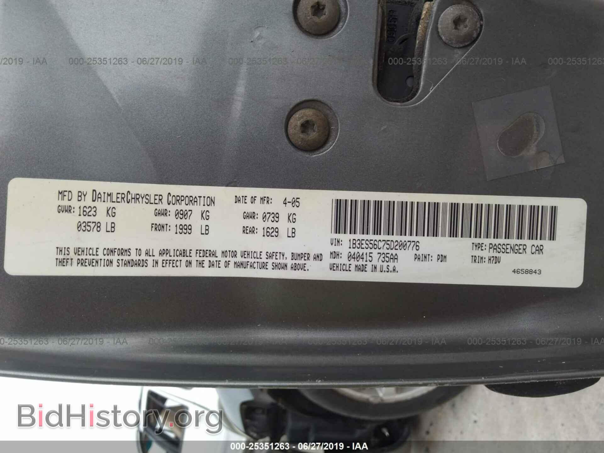 2005 DODGE NEON - VIN: 1B3ES56C75D200776 - Фото 9