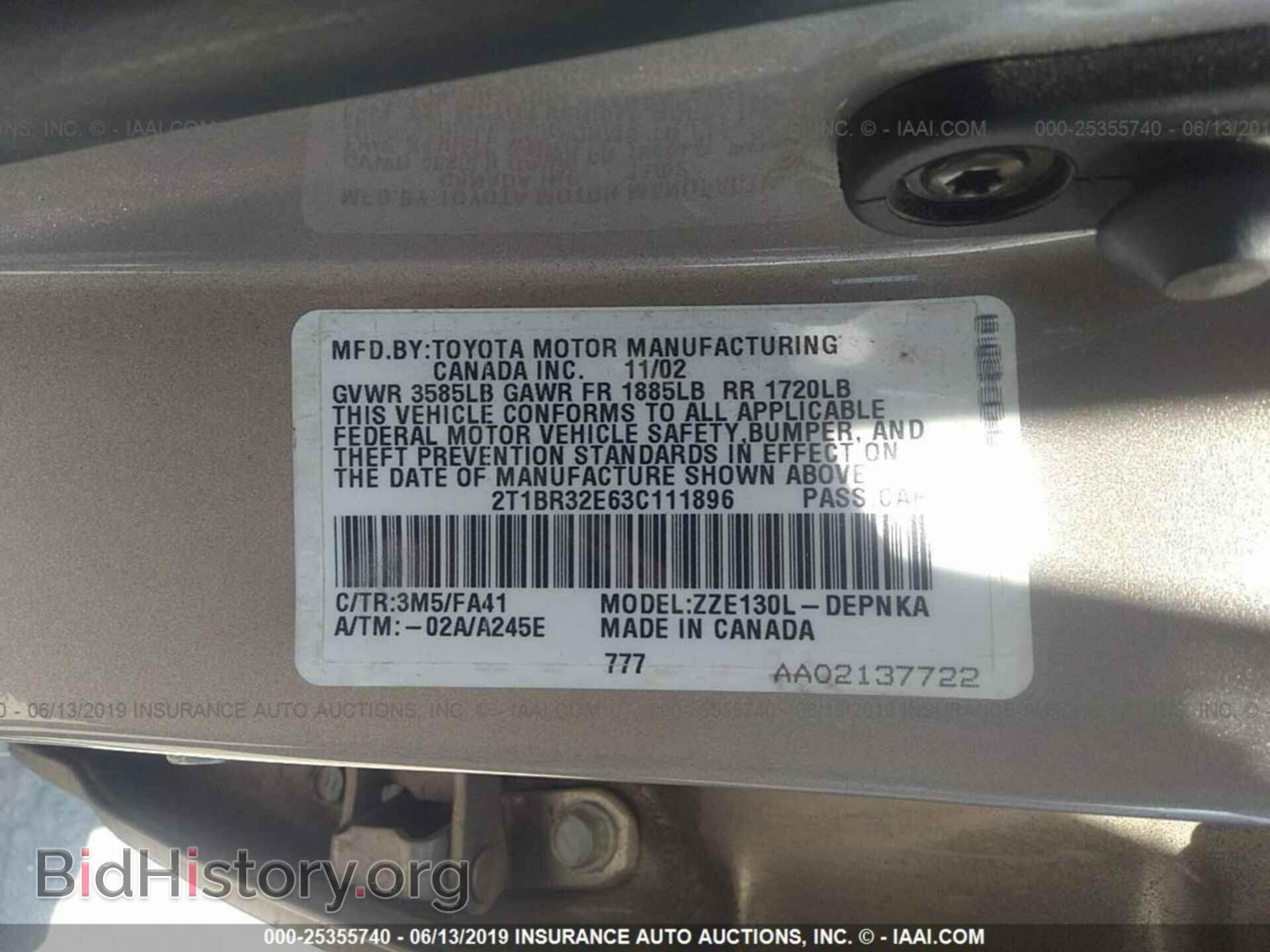 2003 TOYOTA COROLLA - VIN: 2T1BR32E63C111896 - Фото 9