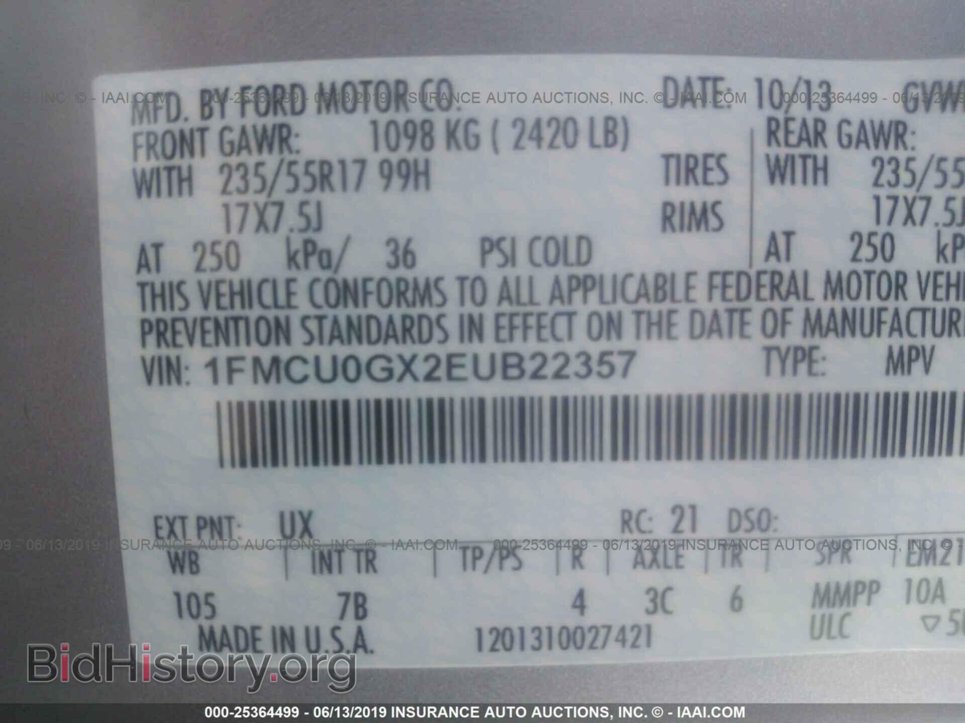 2014 FORD ESCAPE - VIN: 1FMCU0GX2EUB22357 - Фото 9