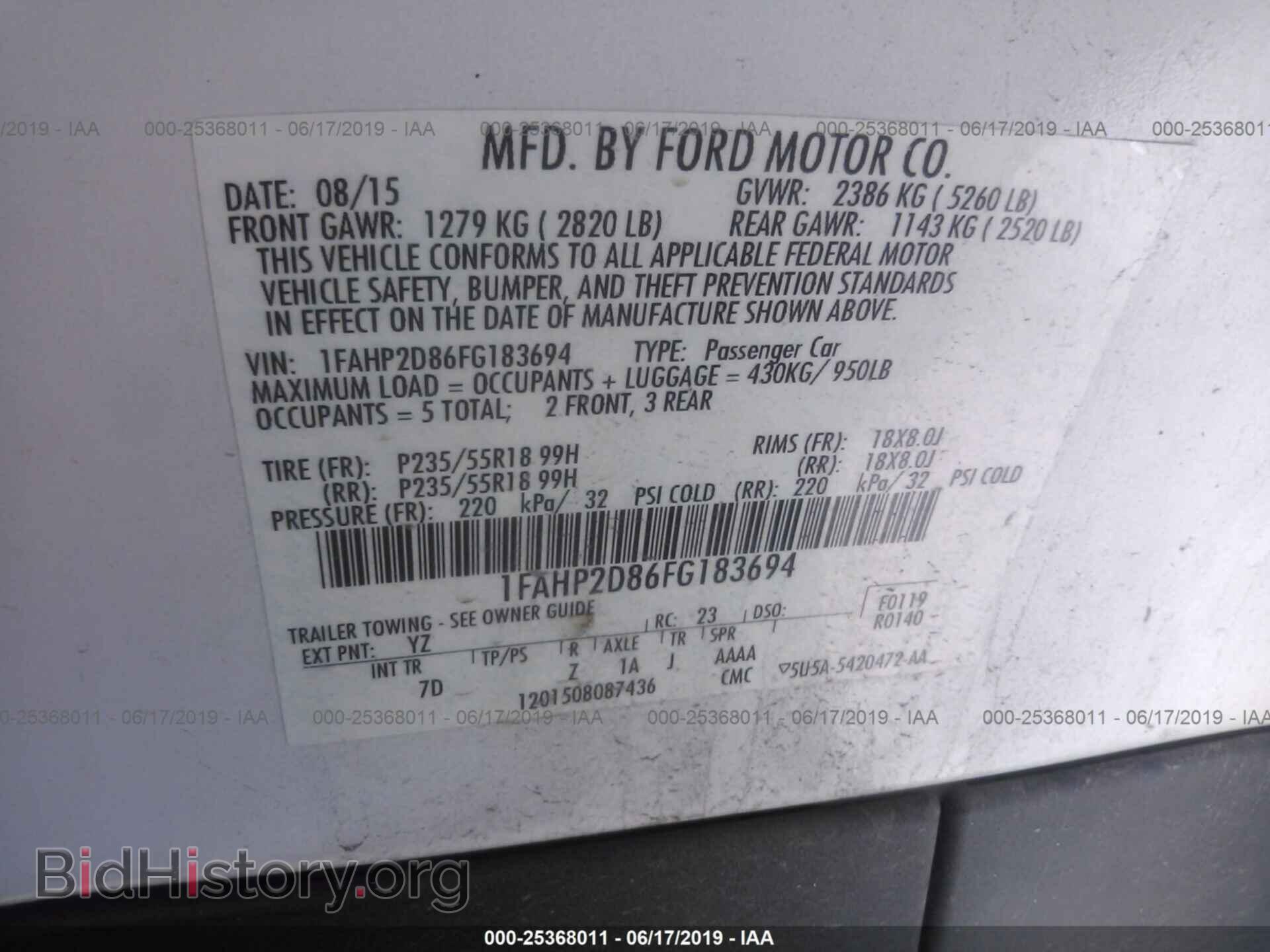 2015 FORD TAURUS - VIN: 1FAHP2D86FG183694 - Фото 9