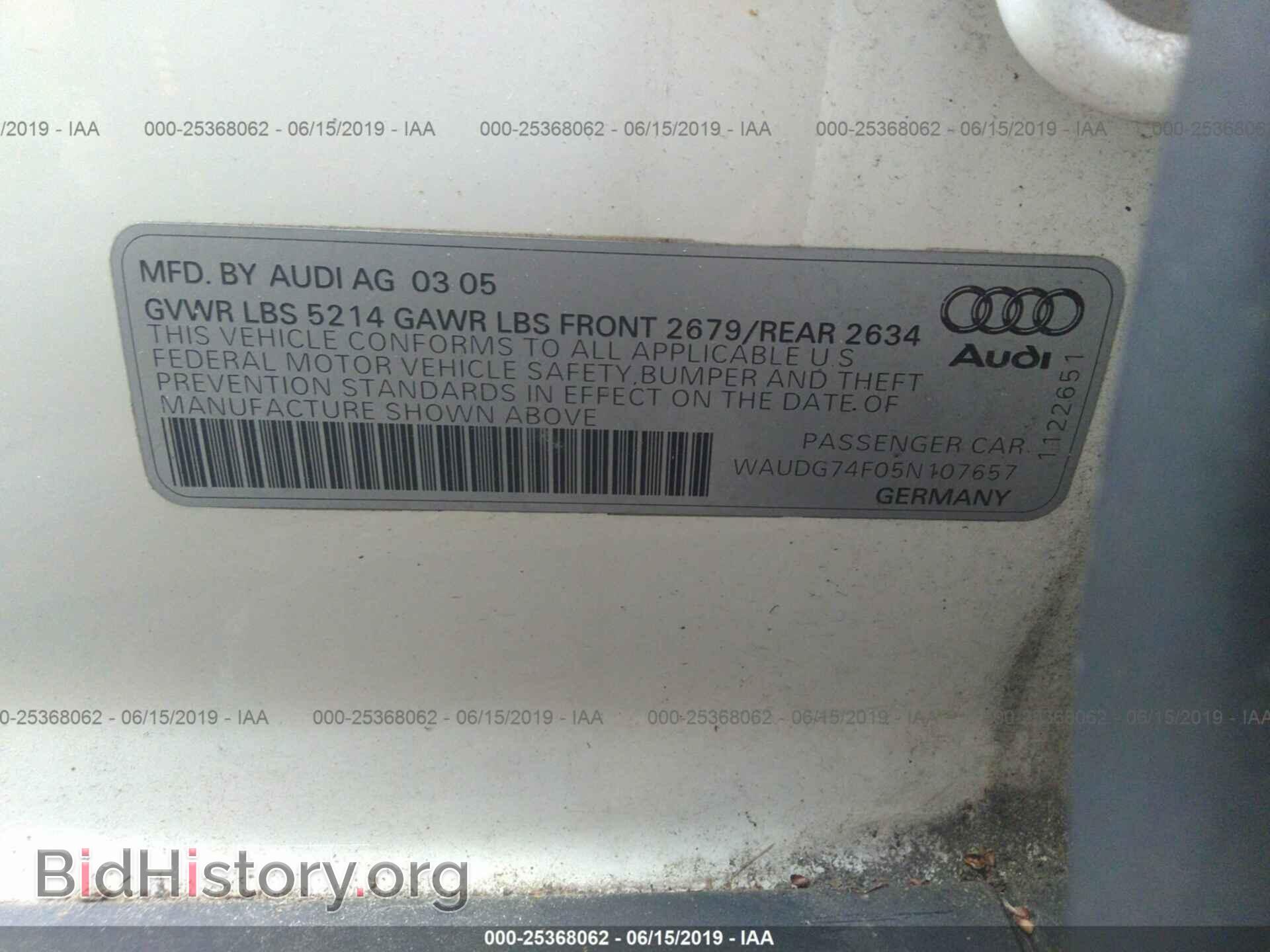2005 AUDI A6 - VIN: WAUDG74F05N107657 - Фото 9