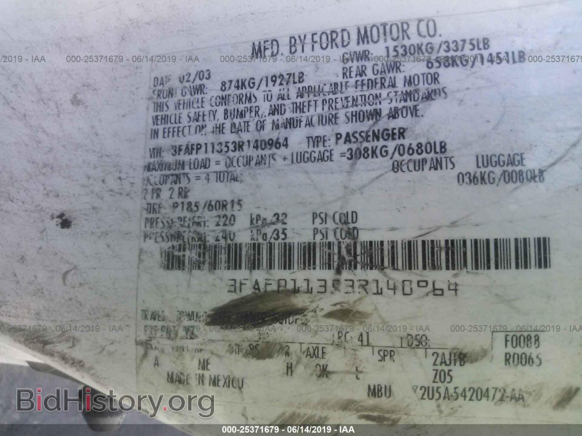 2003 FORD ESCORT - VIN: 3FAFP11353R140964 - Фото 9
