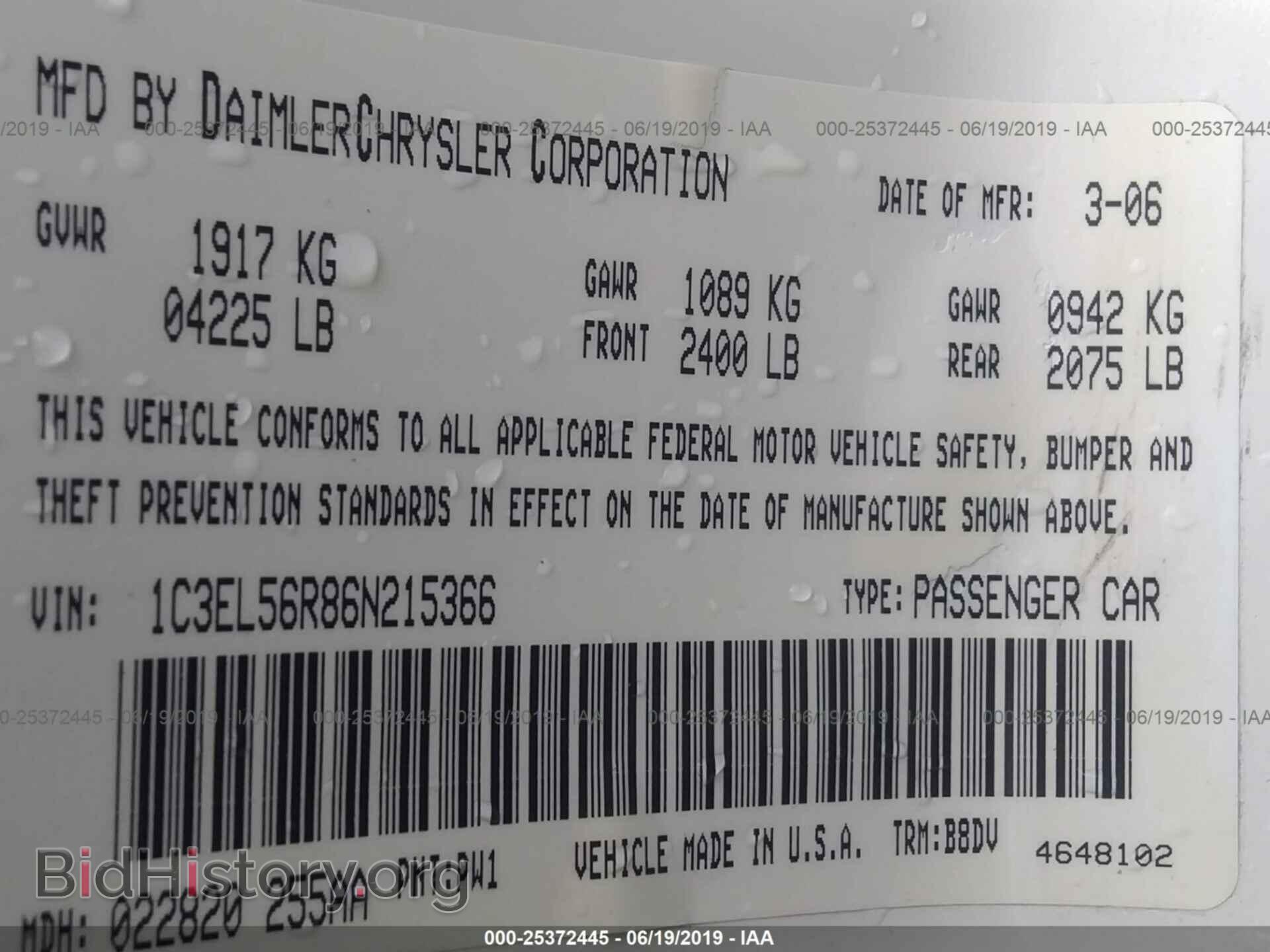 2006 CHRYSLER SEBRING - VIN: 1C3EL56R86N215366 - Фото 9