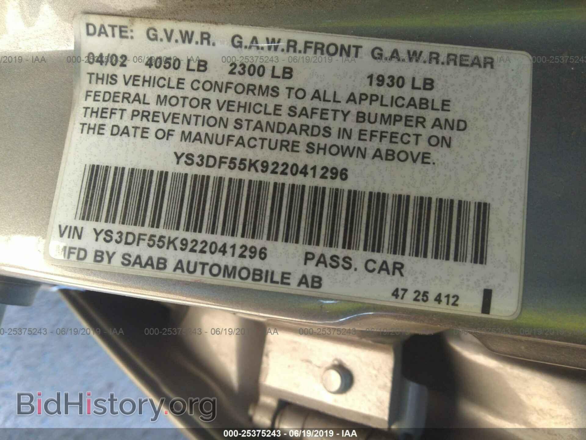 2002 SAAB 9-3 - VIN: YS3DF55K922041296 - Фото 9