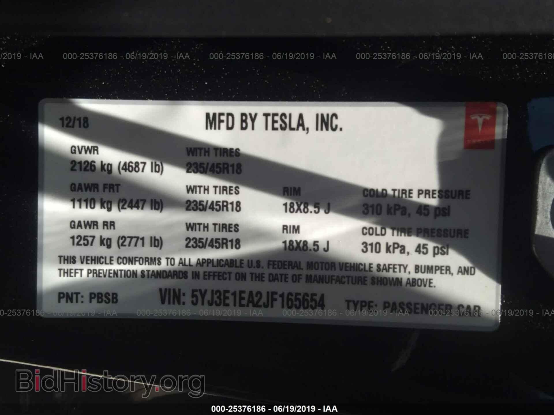 2018 TESLA MODEL 3 - VIN: 5YJ3E1EA2JF165654 - Фото 9