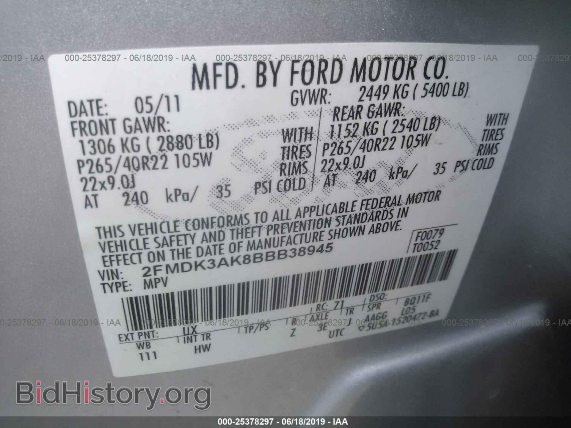 2011 FORD EDGE - VIN: 2FMDK3AK8BBB38945 - Фото 9