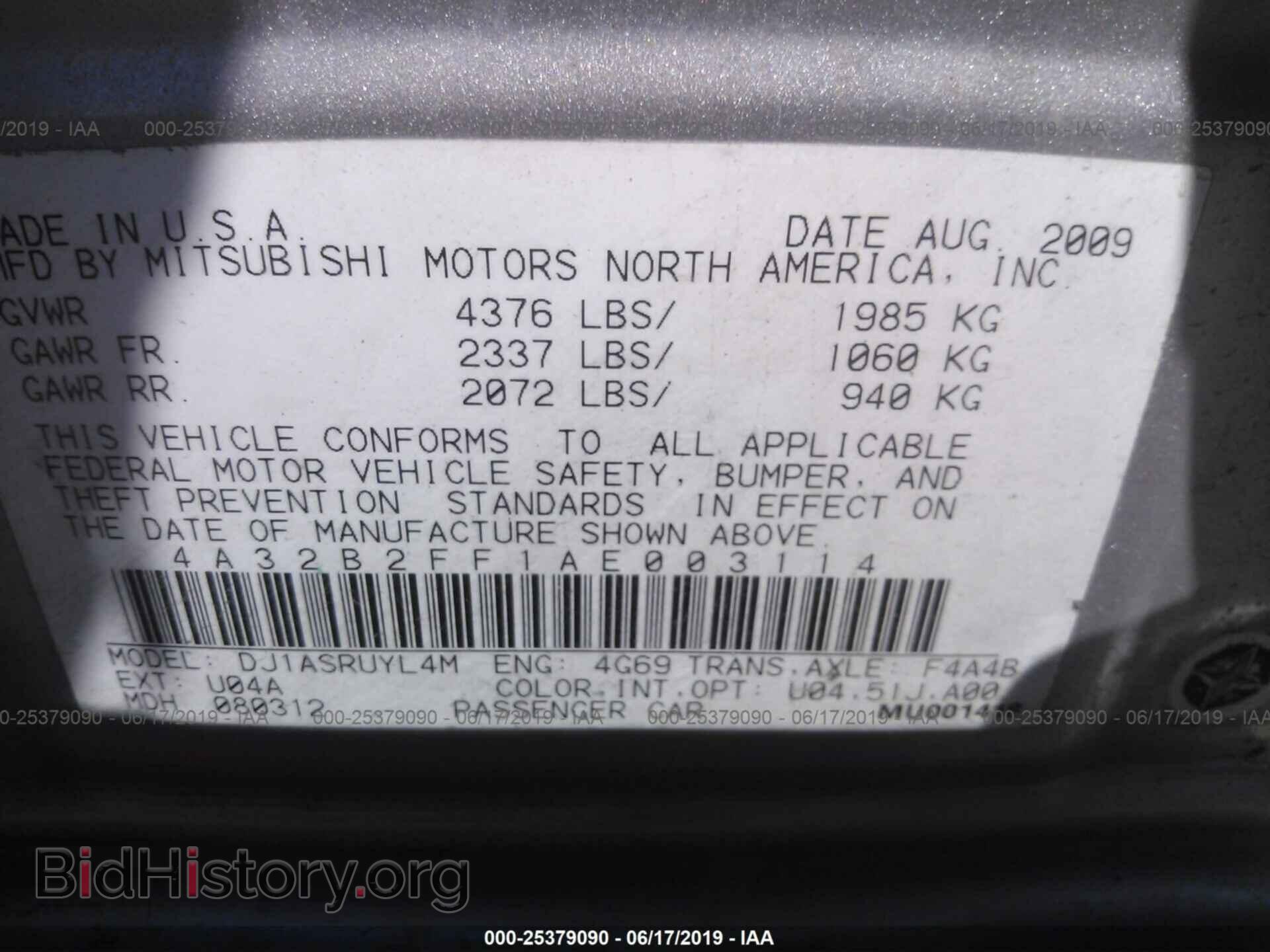 2010 MITSUBISHI GALANT - VIN: 4A32B2FF1AE003114 - Фото 9